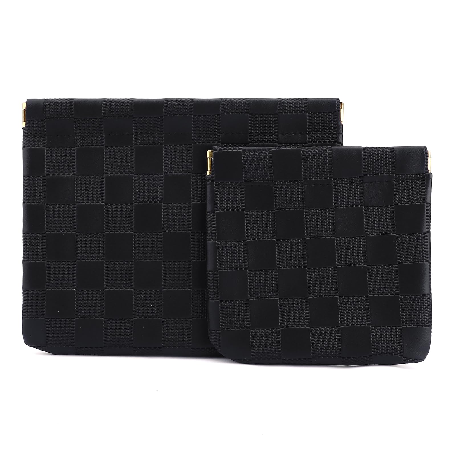 Pochette Tiltol maquillage petite noire à carreaux, compacte et organisée.