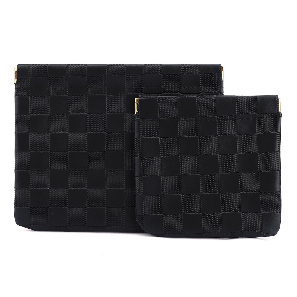 Pochette Tiltol maquillage petite noire à carreaux, compacte et organisée.