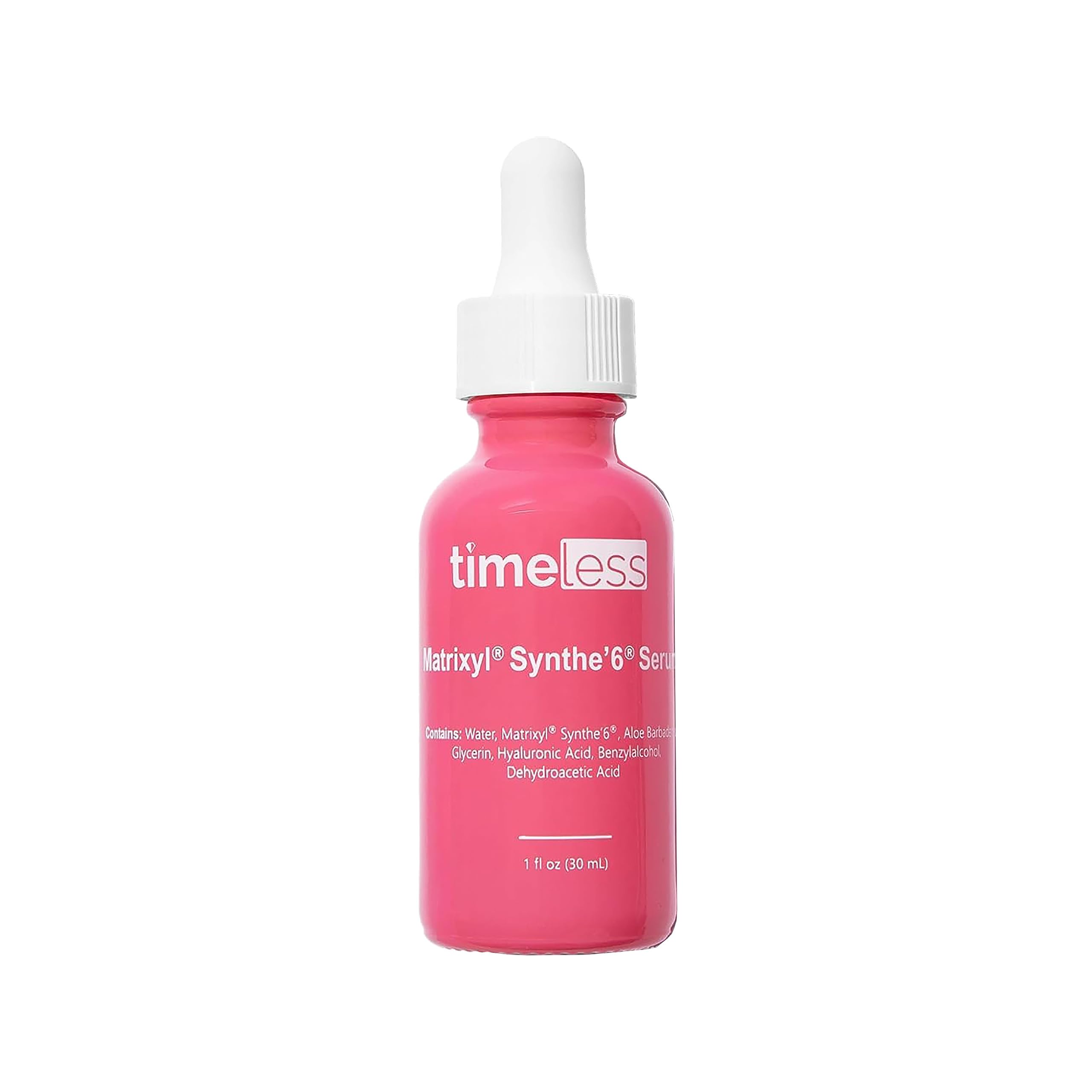 Timeless Matrixyl Synthe’6 Serum, bouteille élégante, hydratation durable pour la peau.