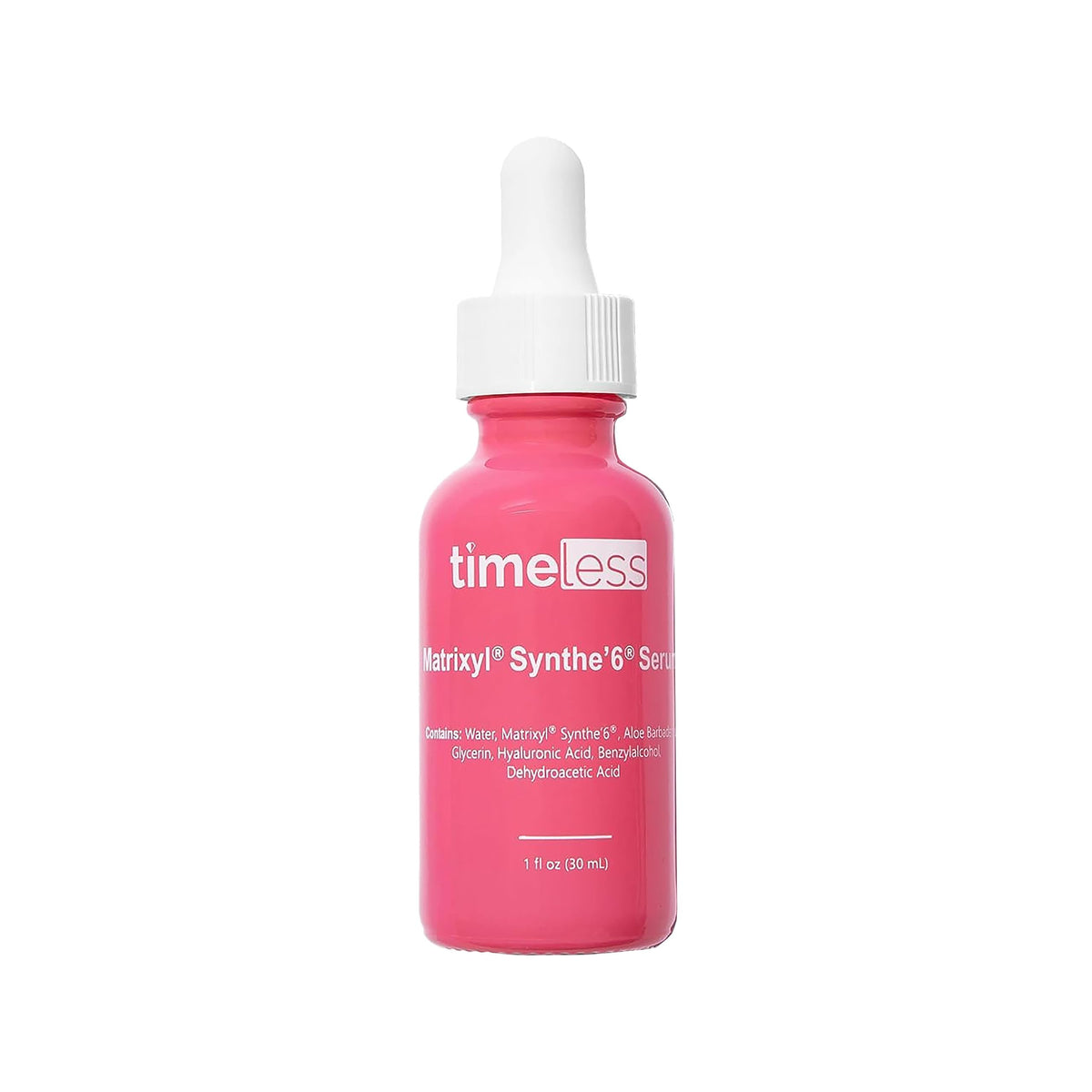 Timeless Matrixyl Synthe’6 Serum, bouteille élégante, hydratation durable pour la peau.