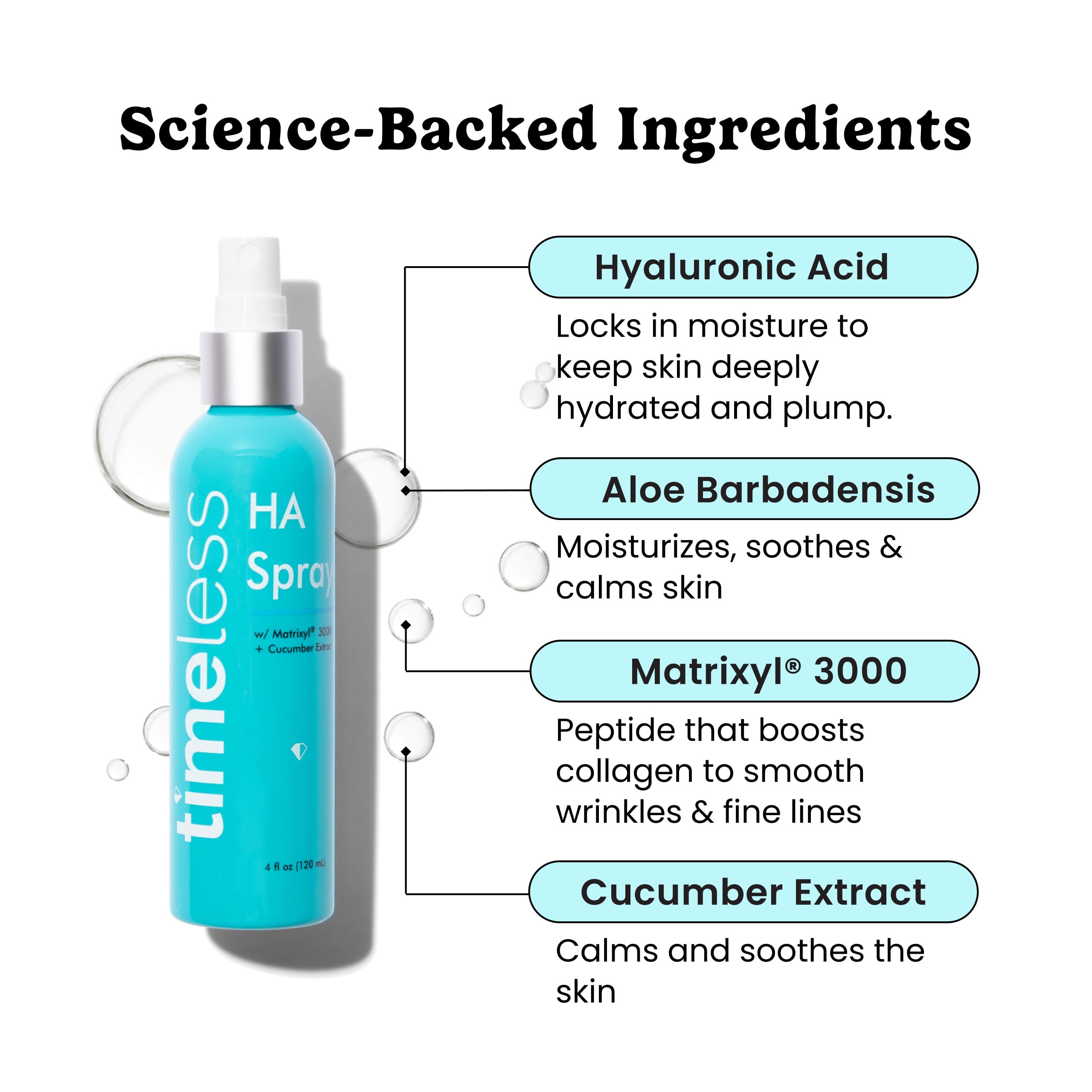 Timeless Skin Care brume visage avec acide hyaluronique pour hydratation rapide