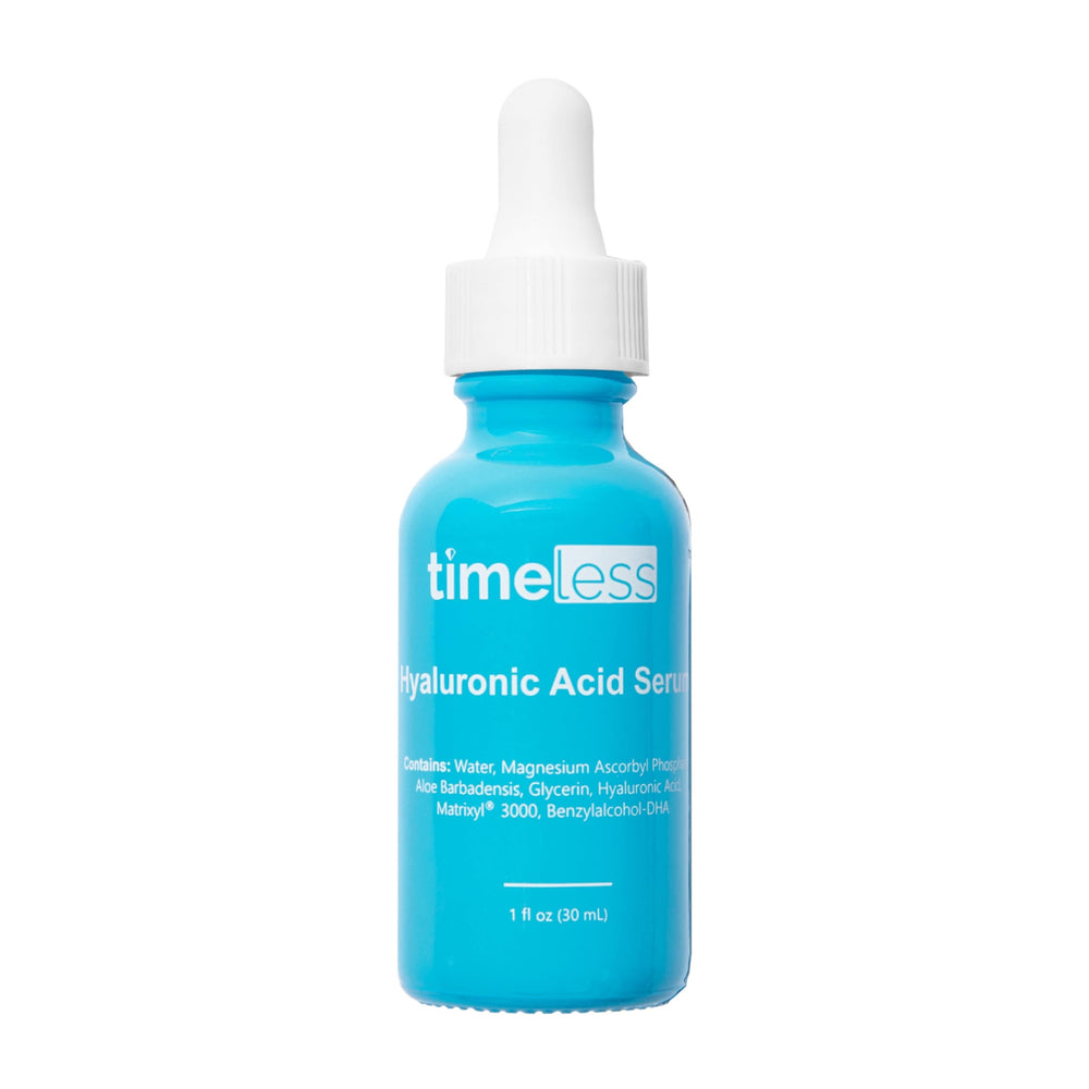 Timeless Skin Care Sérum Acide Hyaluronique: bouteille symbole d'hydratation profonde.