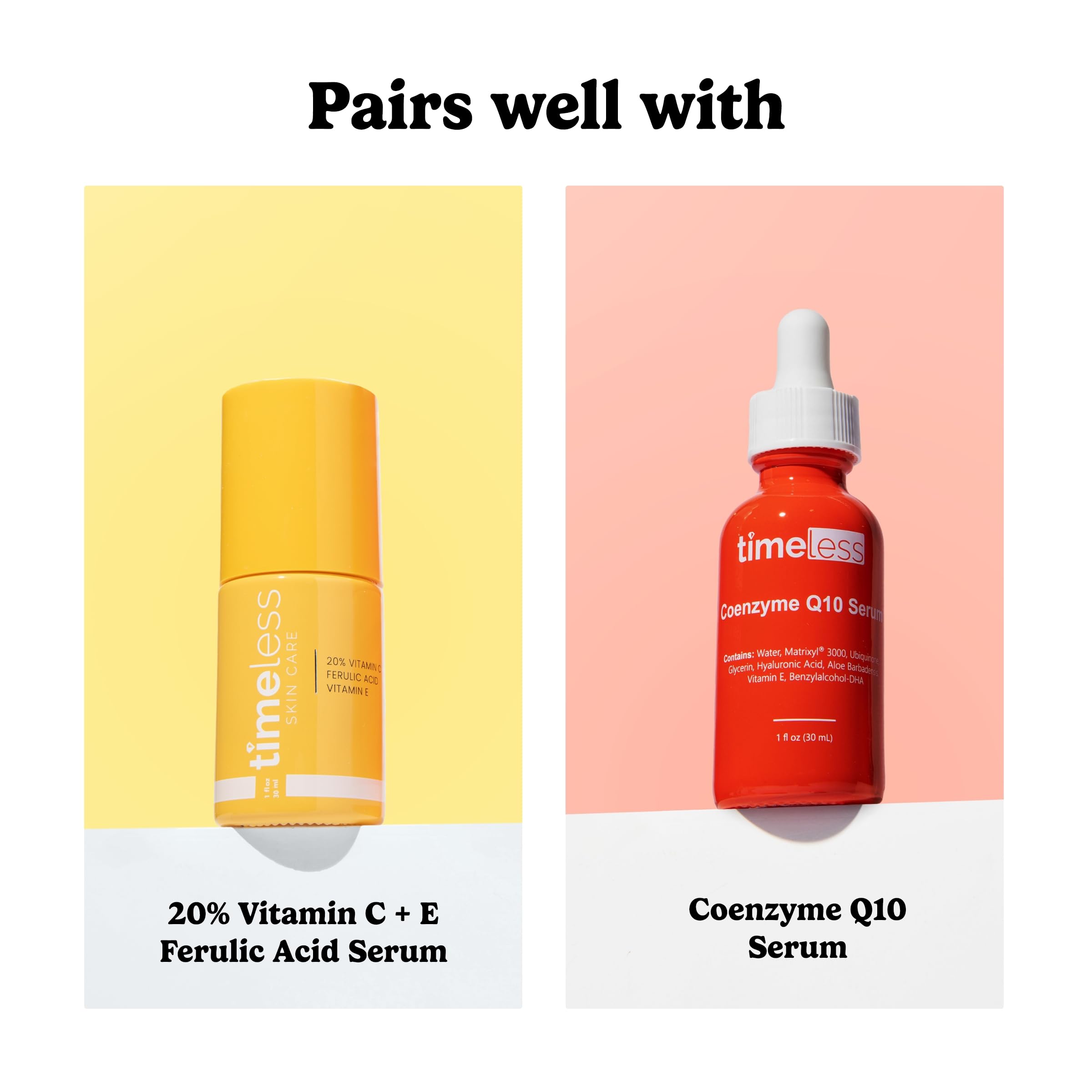 Vue salle de bains Timeless Skin Care, sérum pur pour une peau hydratée durable.