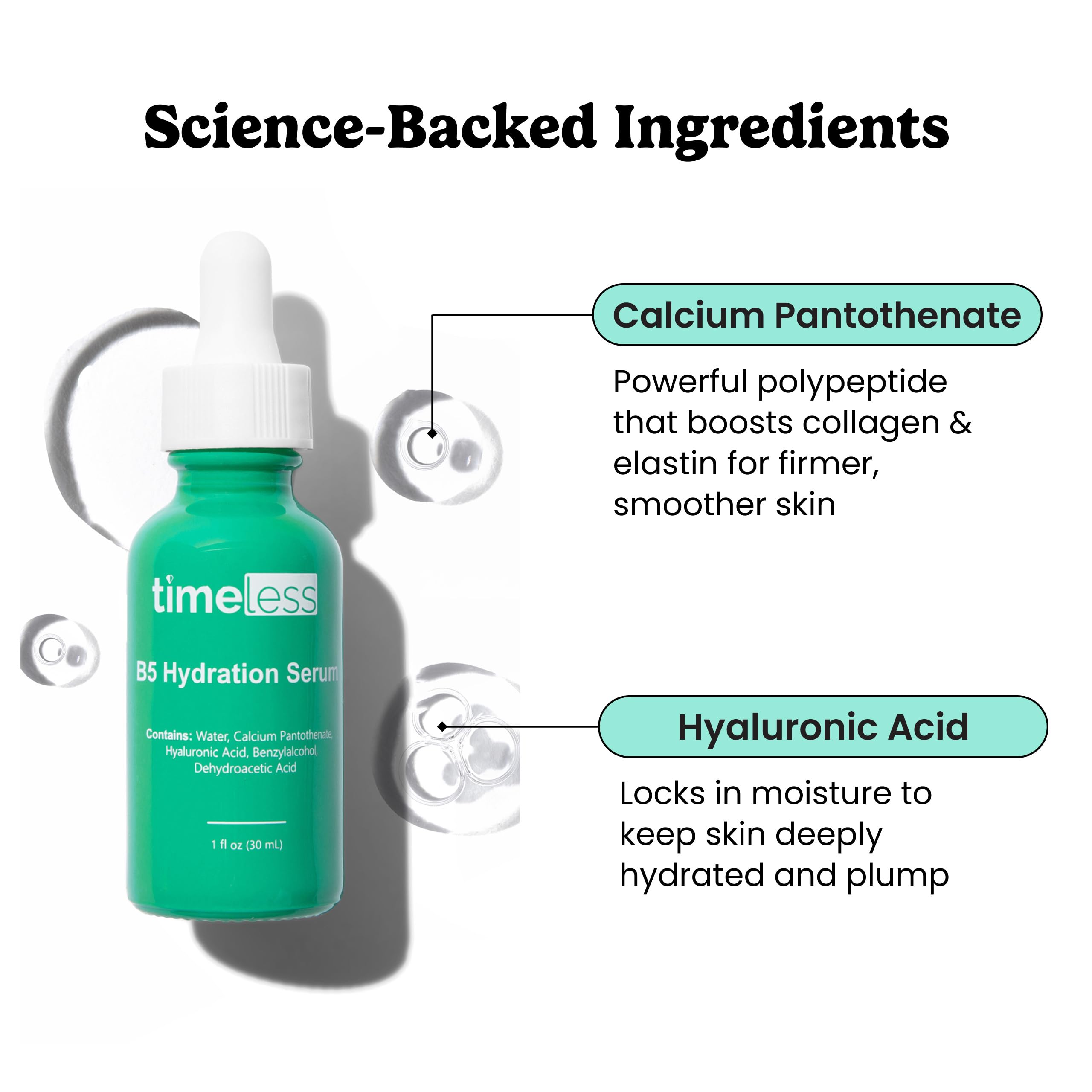 Timeless Skin Care Vitamin B5 Serum acide hyaluronique, peau repulpée et rafraîchie.