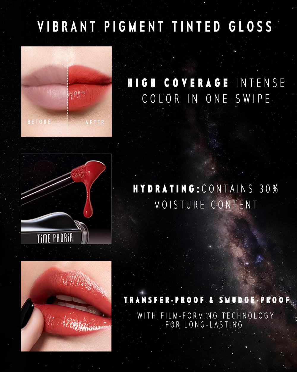TIMEPHORIA Stellar Dust Lip Stain Lynn – Anti-transfert pour une tenue discrète après repas