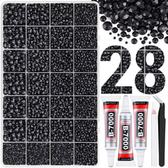 Boîte TINKRSTUFF avec 28 grilles et strass résine noirs prête à commencer votre projet créatif.