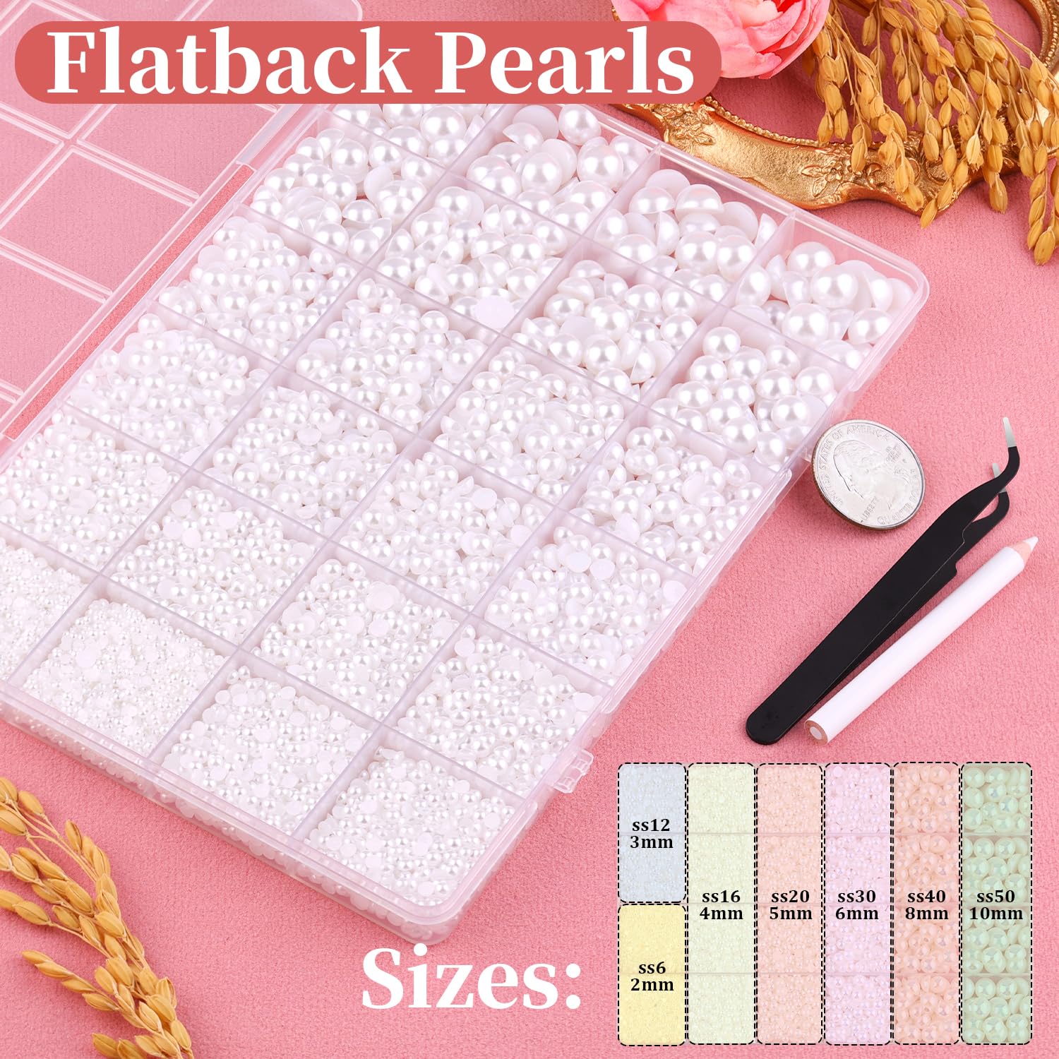TINKRSTUFF perles blanches 2–10 mm, variété idéale pour motifs irisés et détails délicats.