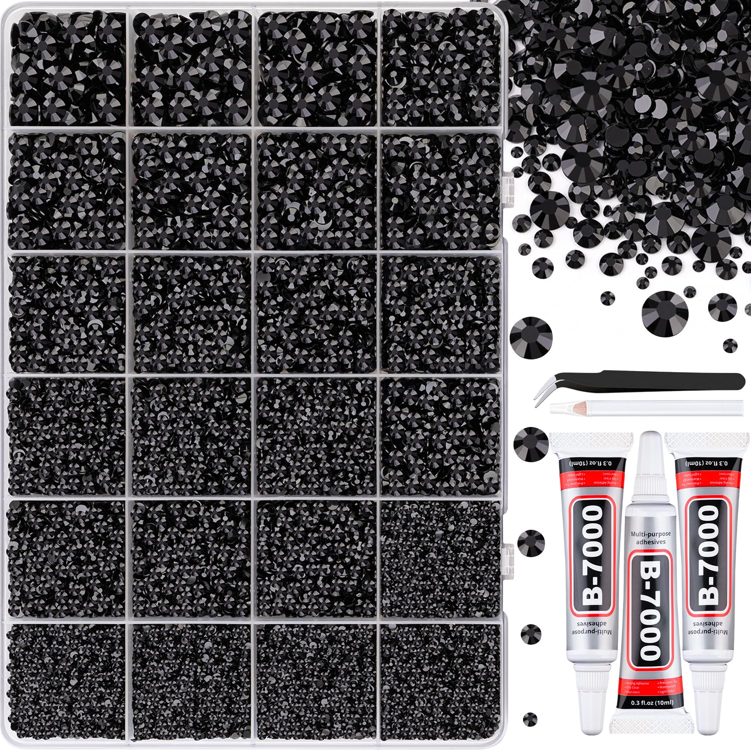 Paires de strass noirs 2mm TINKRSTUFF en grille offrant un éclat durable pour vos designs.