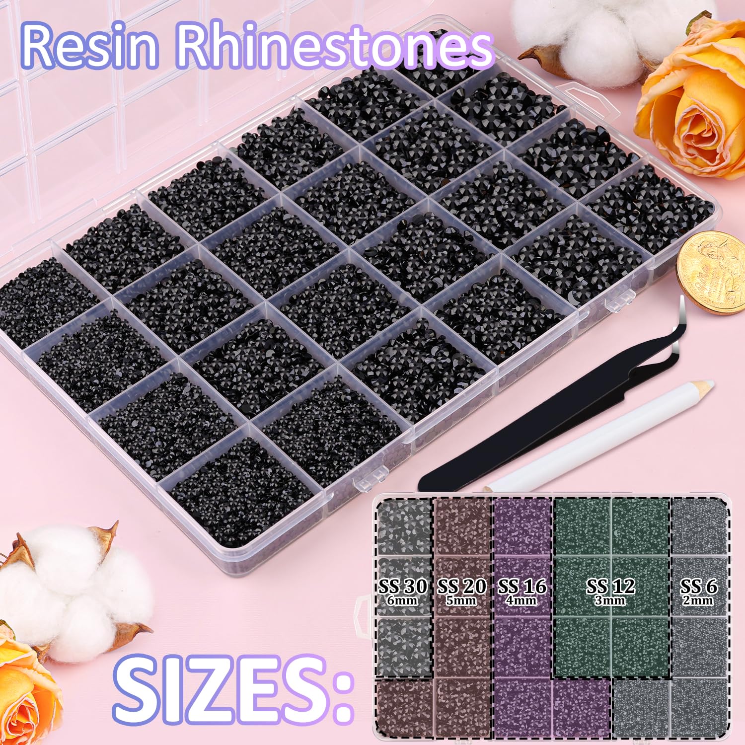 Strass noirs 3mm TINKRSTUFF avec brillance intense pour détails fins.