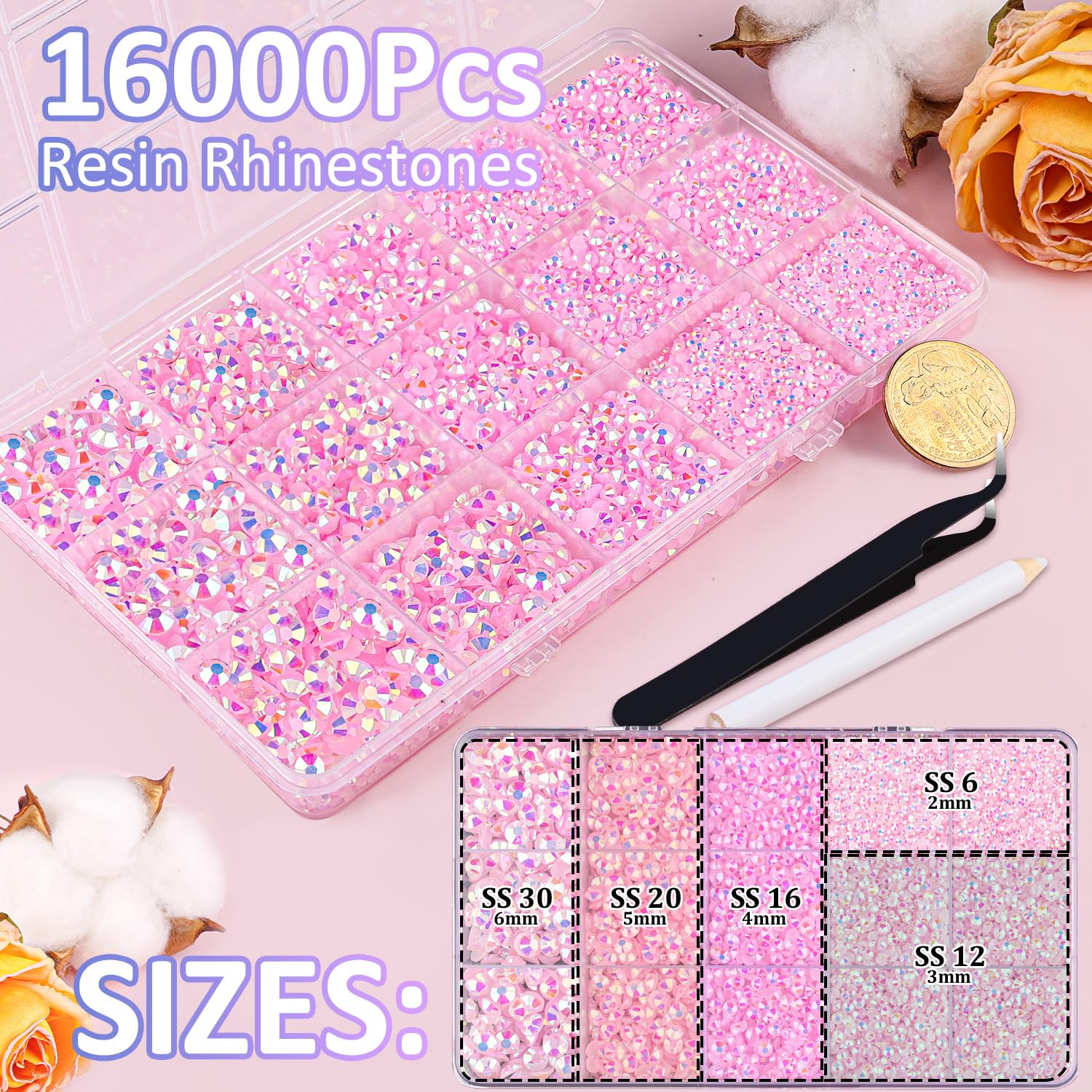 Rhinestones TINKRSTUFF variétés 2–6 mm pour designs variés.