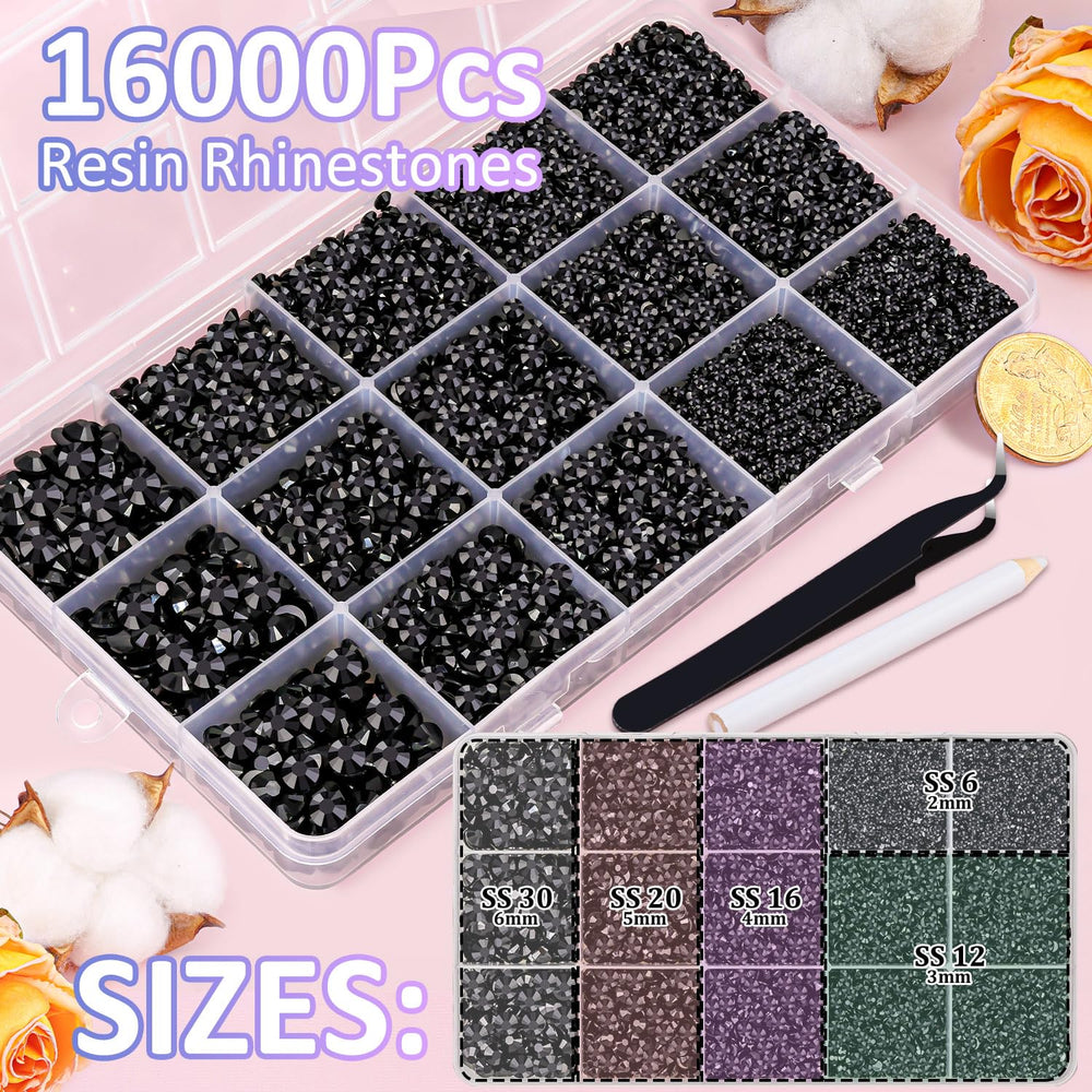 Strass noirs TINKRSTUFF 3mm, grilles incluses, parfaits pour motifs sur textiles.