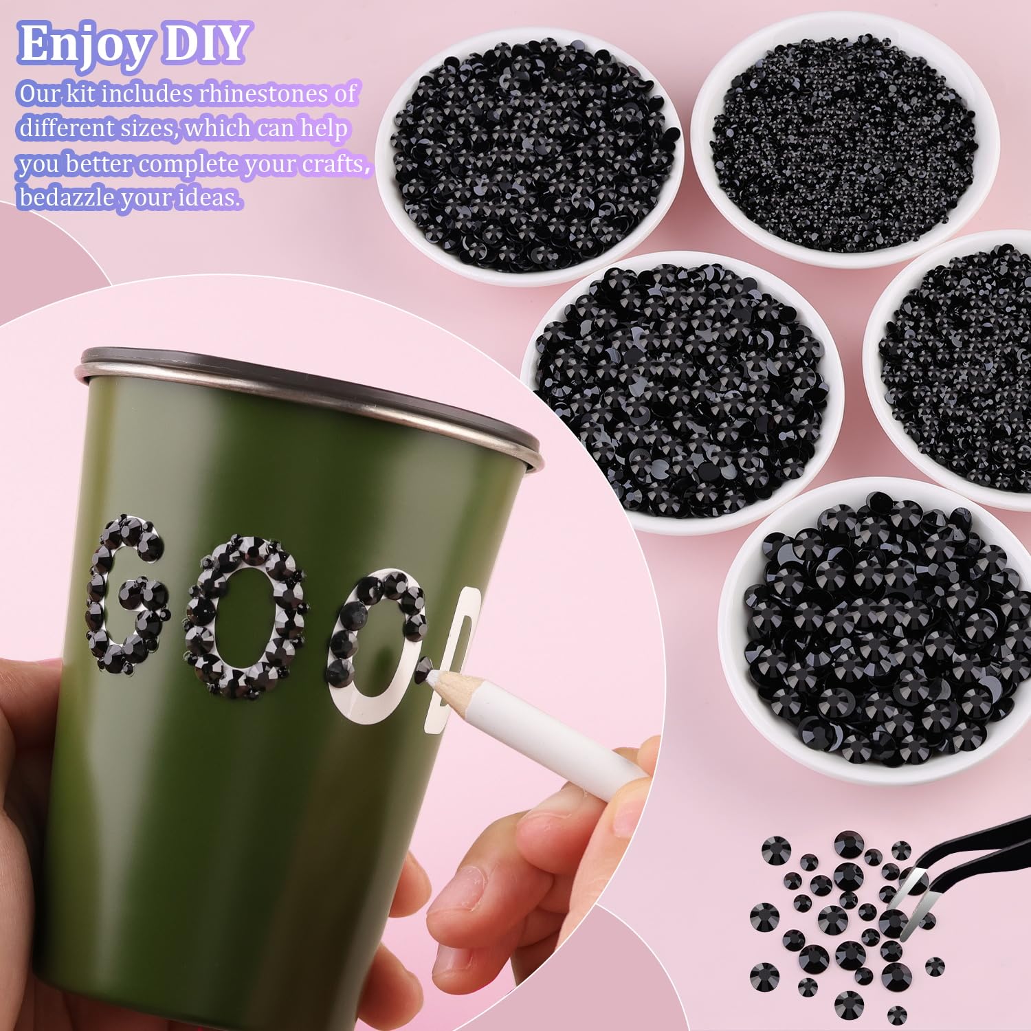 Strass noirs TINKRSTUFF 4mm, grilles 3, brillants et durables.