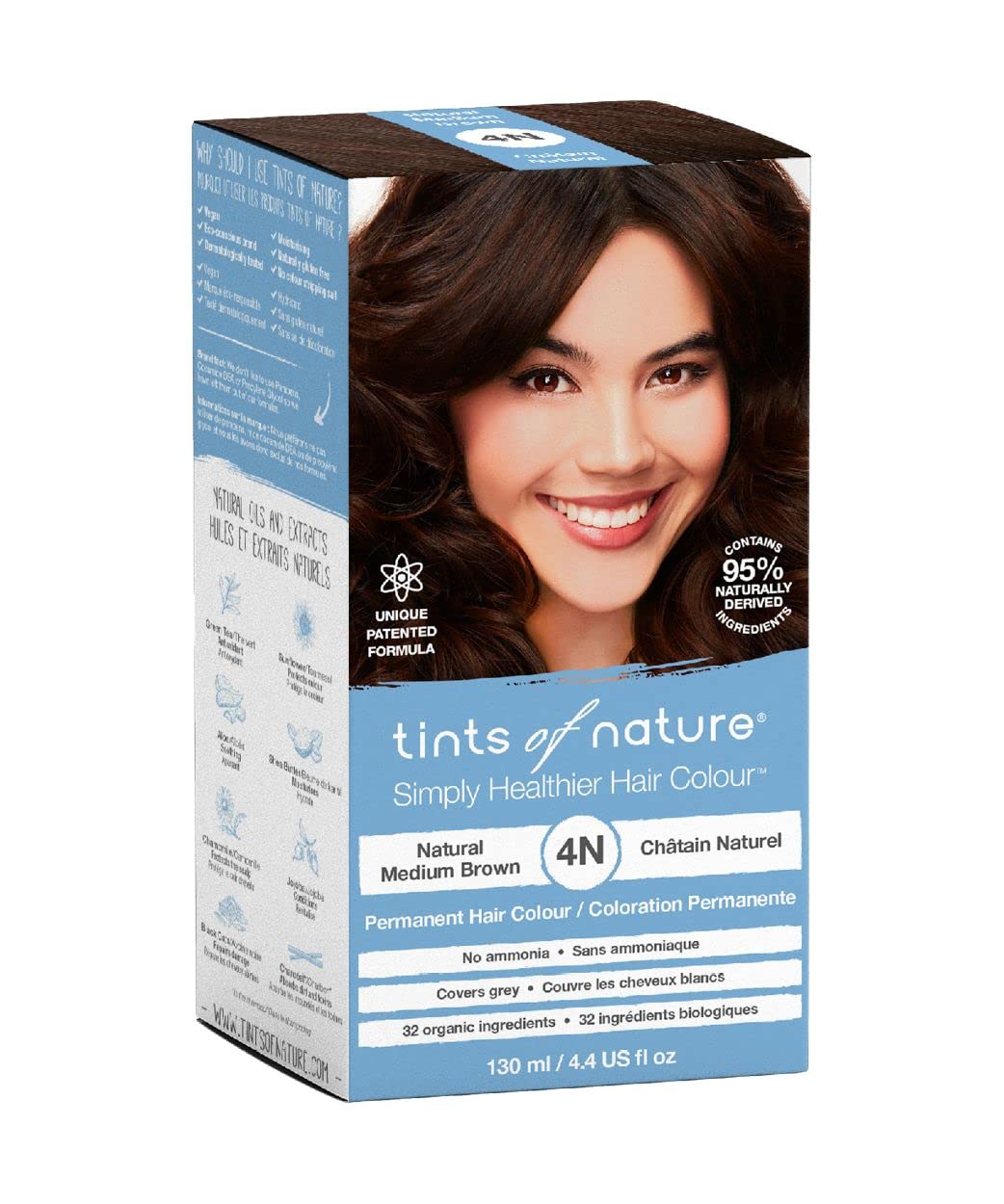 Teinture Tints of Nature 4N en application facile pour un brun naturel et durable.