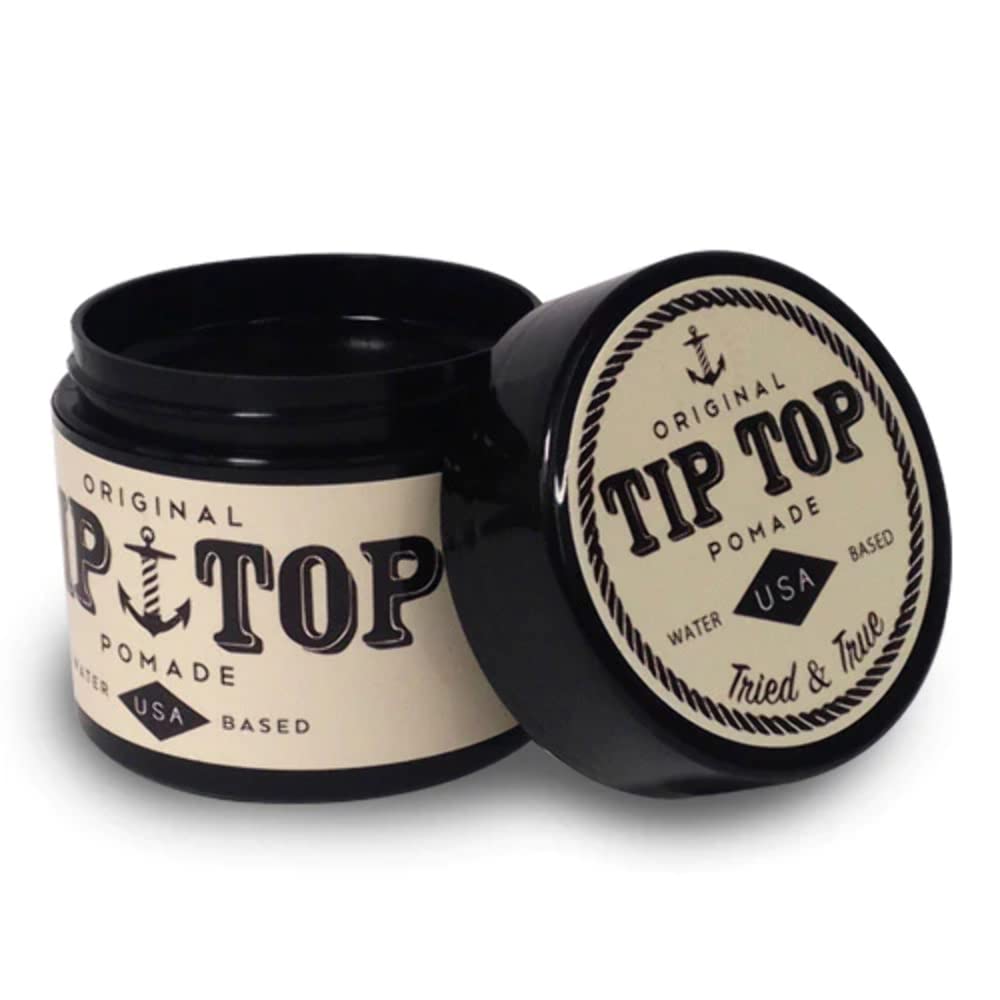 Pommade TIP TOP Originale dans sa bouteille, offre une tenue généreuse et une brillance naturelle.