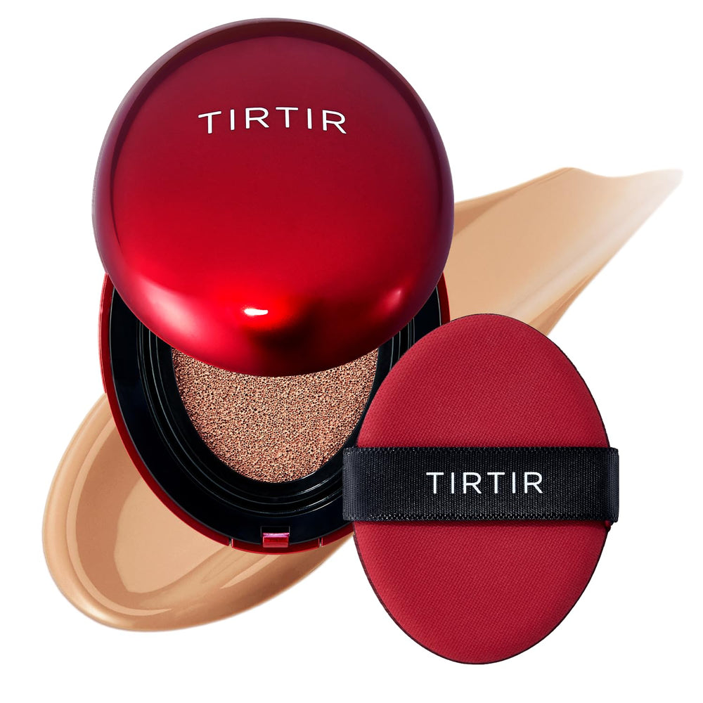 TIRTIR coussin rouge ajustement – compact ouvert révèle couverture naturelle.