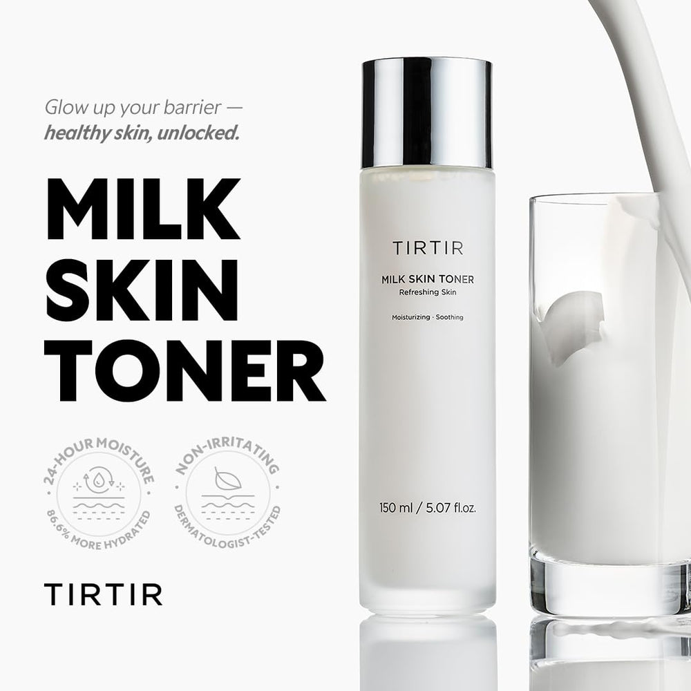TIRTIR Tonique laitier met en avant panthénol et céramide pour la barrière cutanée.