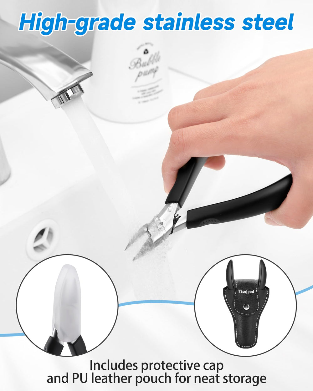 Coupe-ongles Tisojpod adaptée aux droitiers et gauchers.