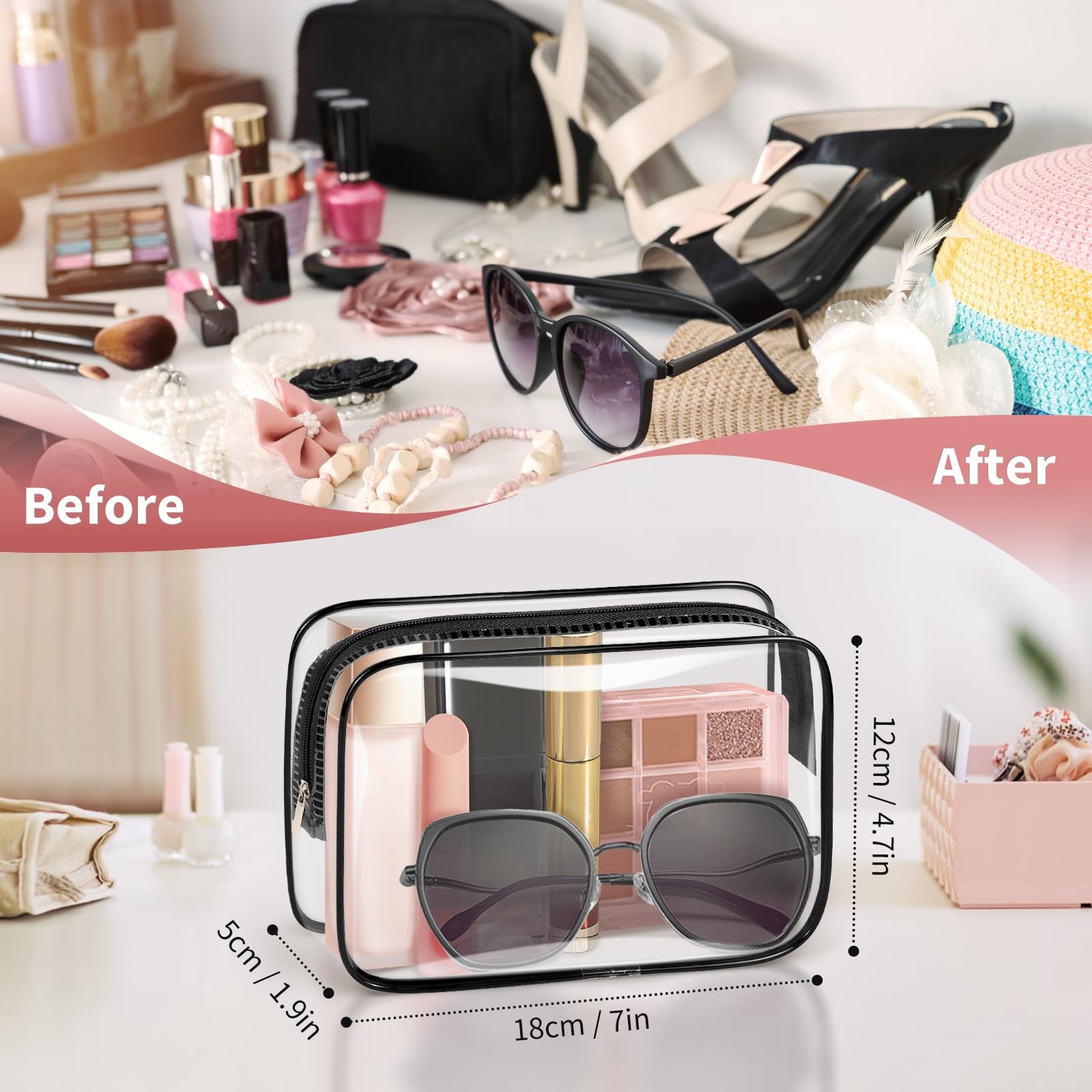 TISTRATOK pochette toilette transparente avec fermeture-éclair, pratique au contrôle sécurité.