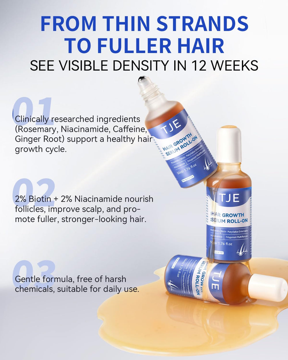 TJE Hair Growth – résultats potentiels après quelques semaines d’utilisation.