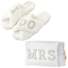 Sac cosmétique TKIFODA en PU blanc avec perles MRS, pratique et élégant pour le voyage.
