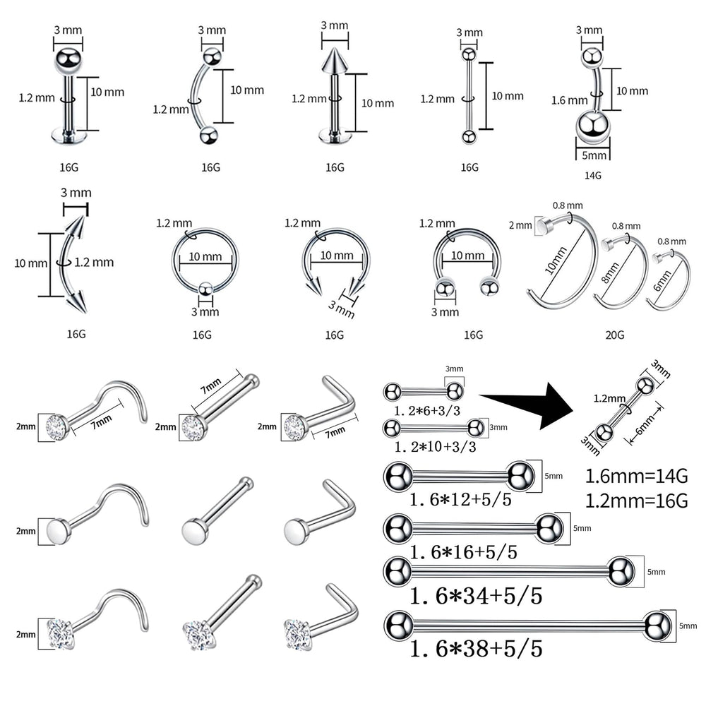 Aiguilles TKKUY pour perçage en 12G à 20G pour divers gestes.
