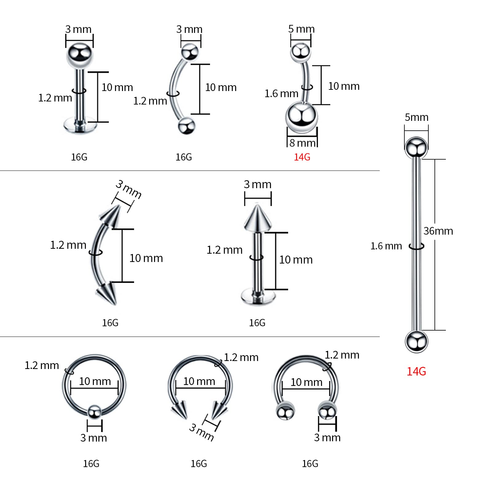 Outils TKKUY et aiguilles piercing 12G 14G 16G pour pose précise.