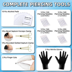 Aiguilles piercing steriles TKKUY, 20 aiguilles EO gas pour hygiène