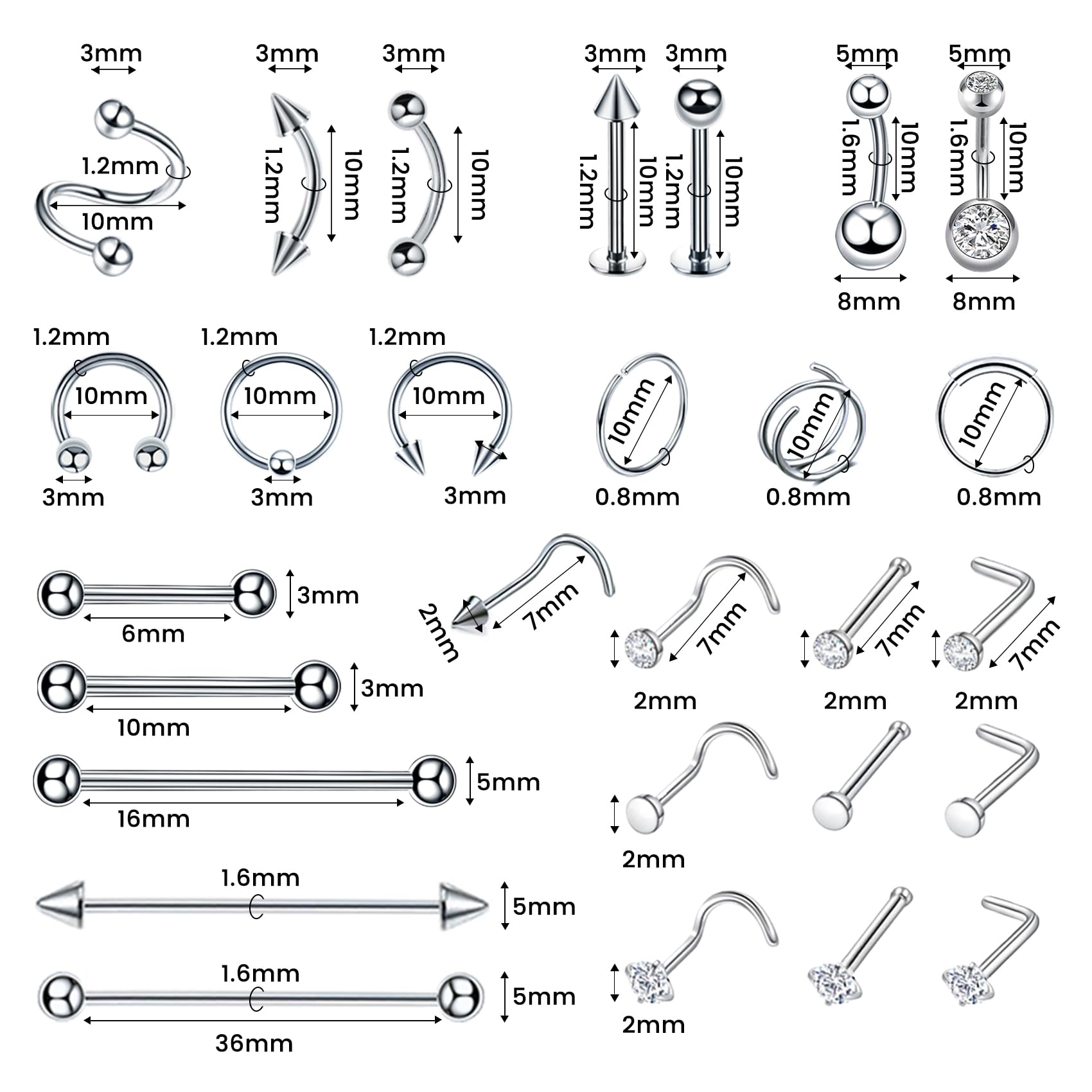 TKKUY bijoux acier 316L pour nombril, durable et fiable.