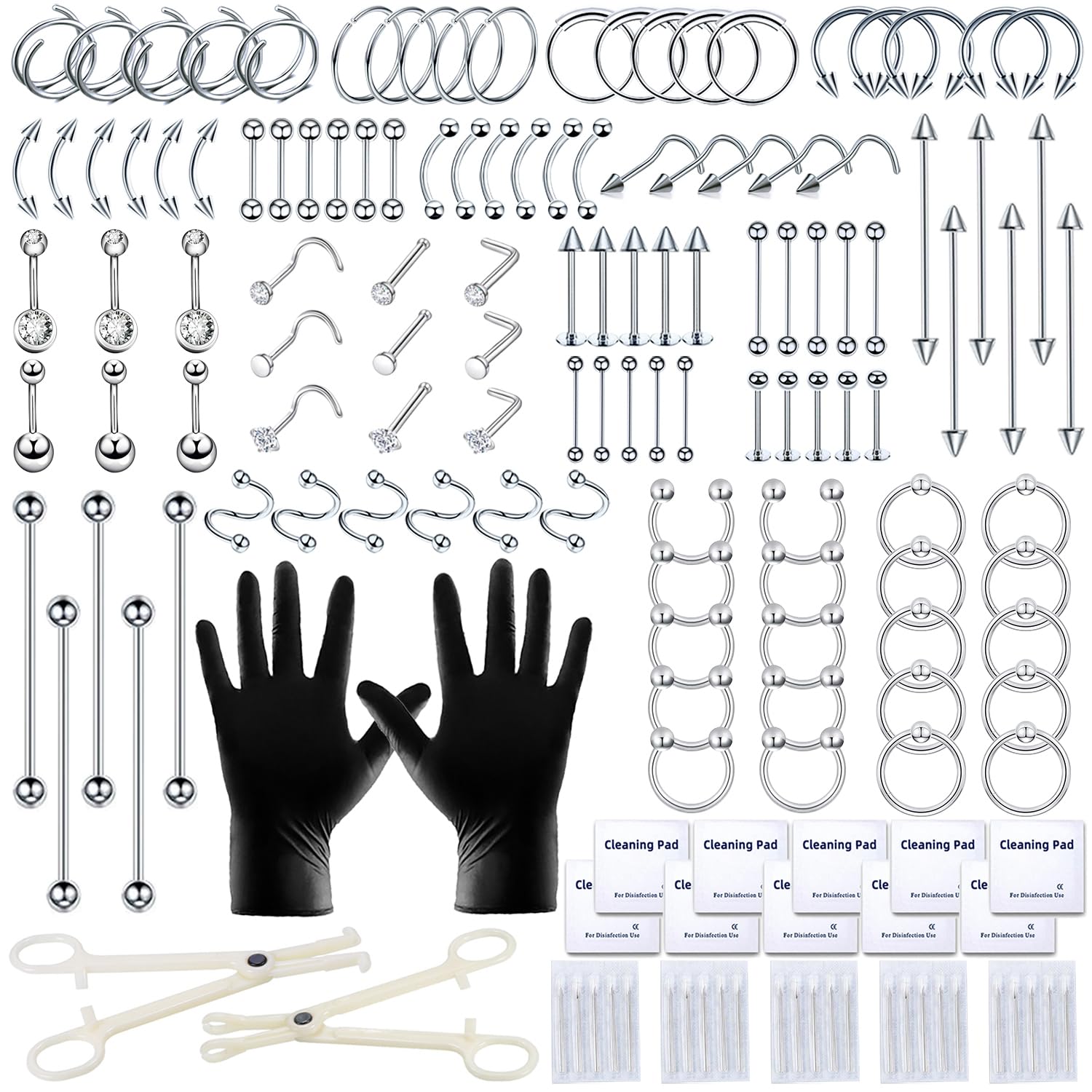 TKKUY ensemble piercing 153 pièces avec aiguilles variées pour tous les sites.