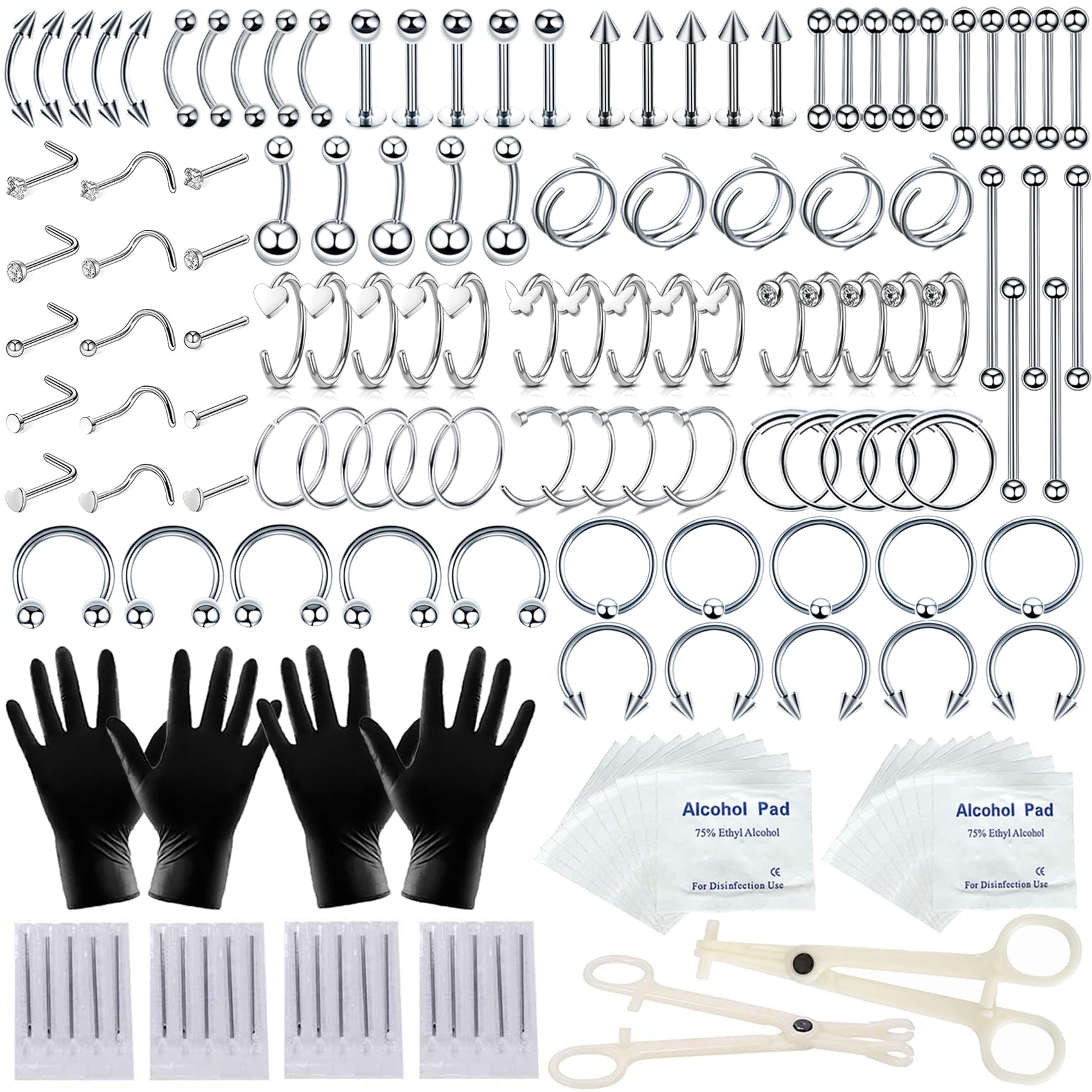 TKKUY kit piercing 154 pièces, ensemble complet pour tous les piercings et outils propres.