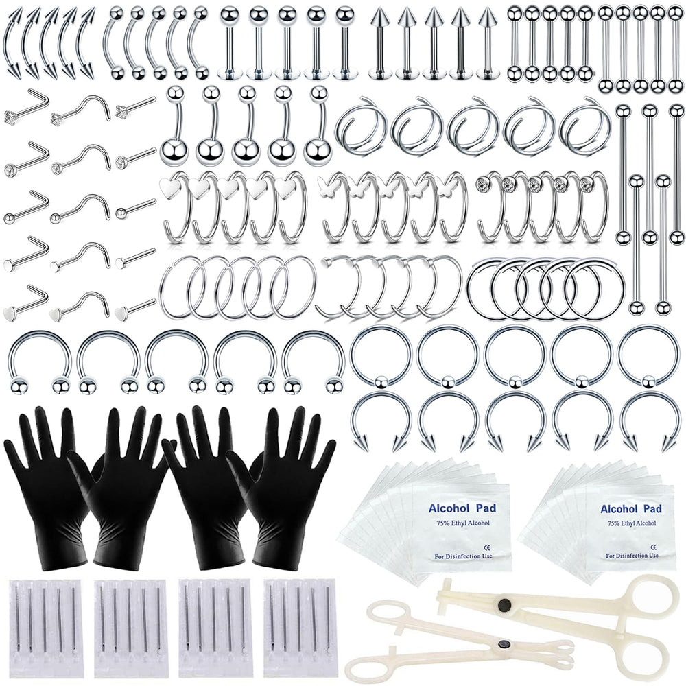 TKKUY kit piercing 154 pièces, ensemble complet pour tous les piercings et outils propres.