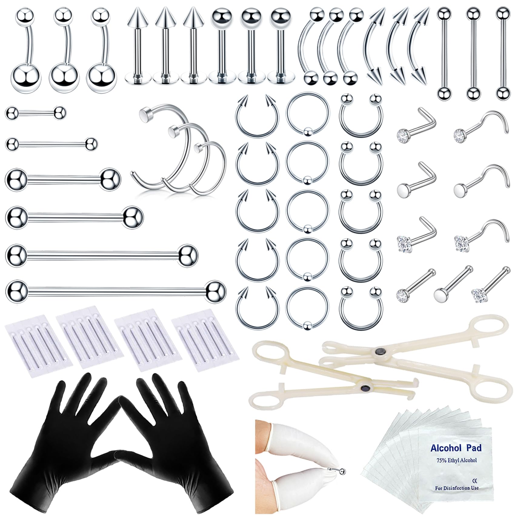 Kit TKKUY pour perçage du nez, 80 pièces, pratique et complet.