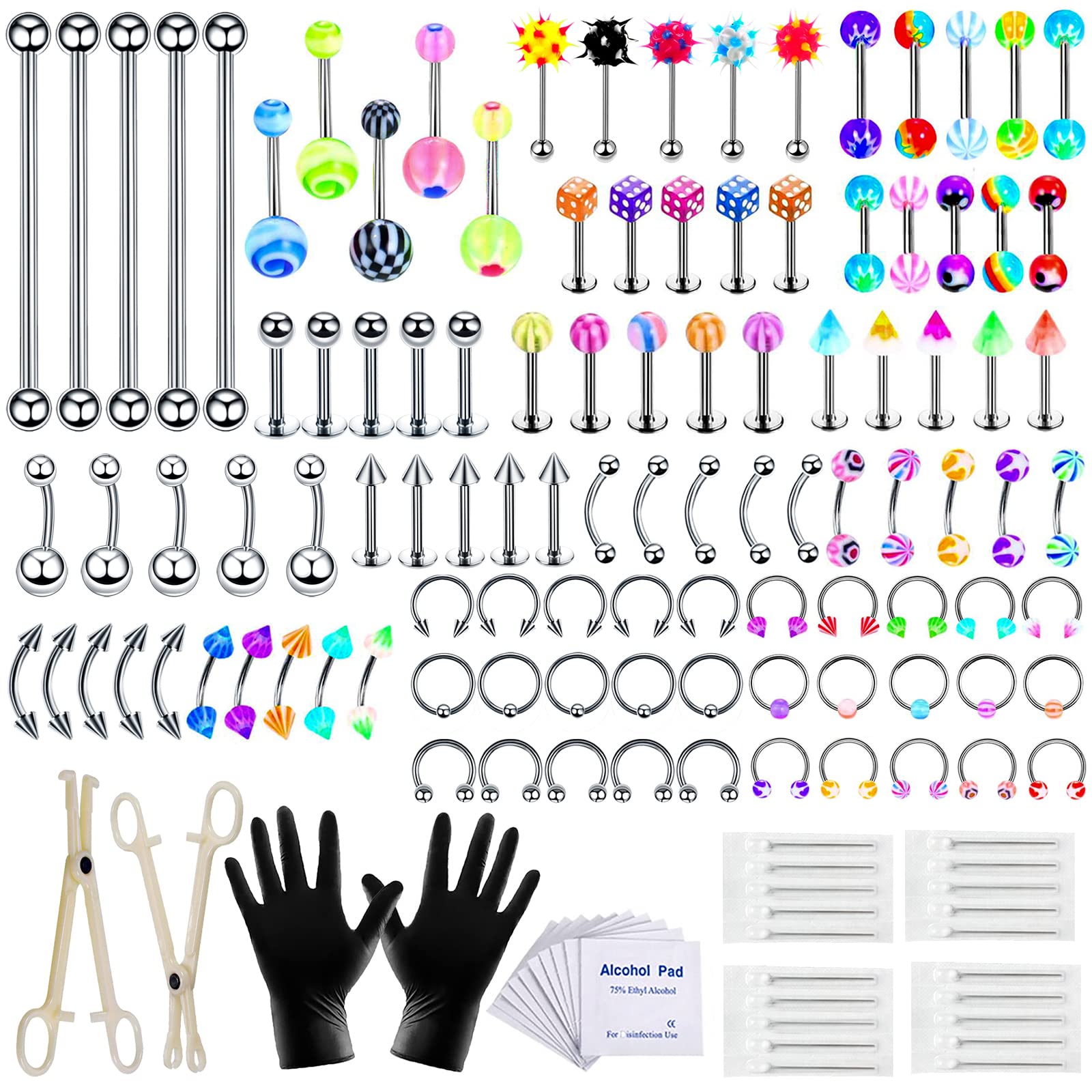 Kit TKKUY piercing 140pcs en acier inoxydable pour piercings quotidiens confortables.