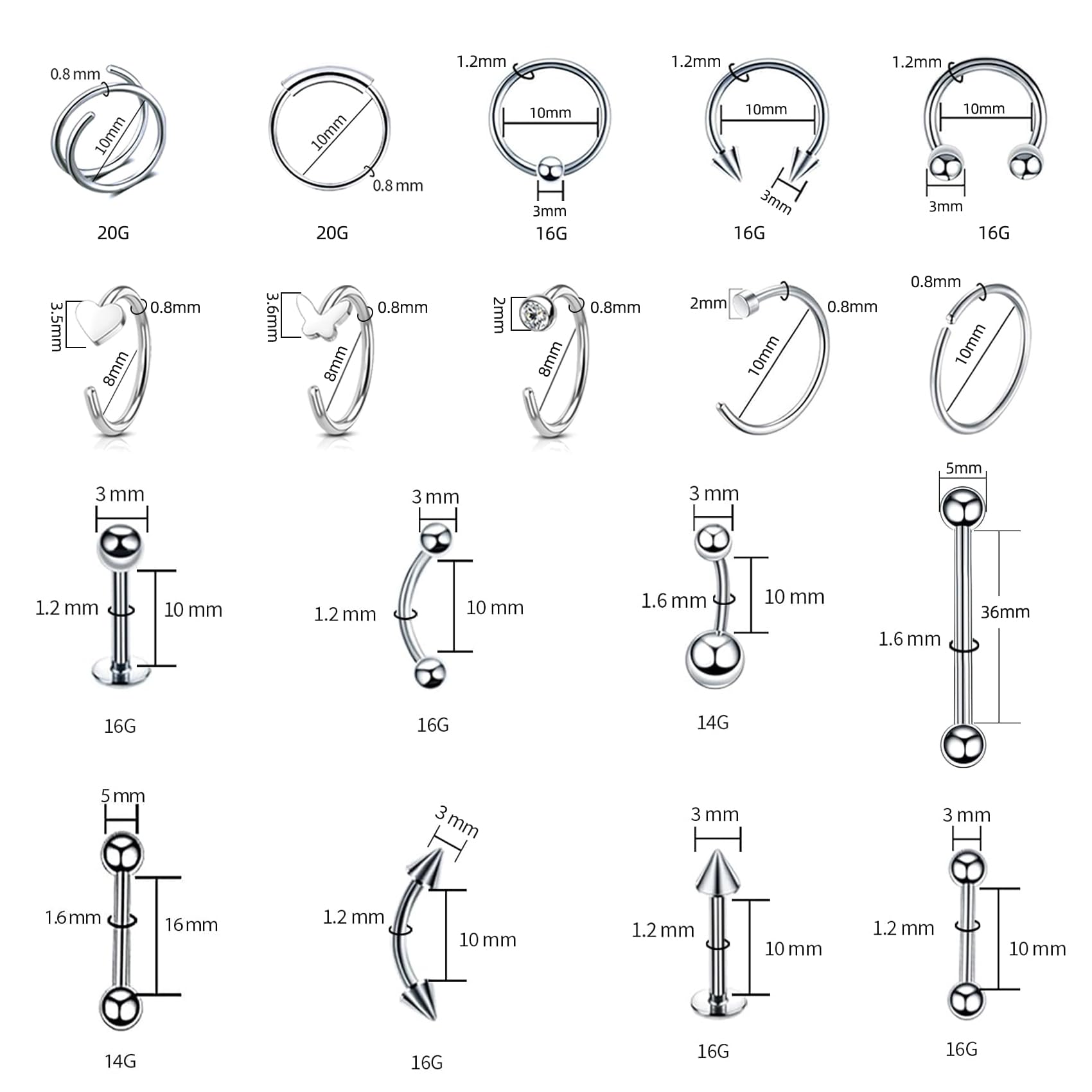 TKKUY outils de piercing stériles utilisant le gaz éthylène-oxide pour l'hygiène.