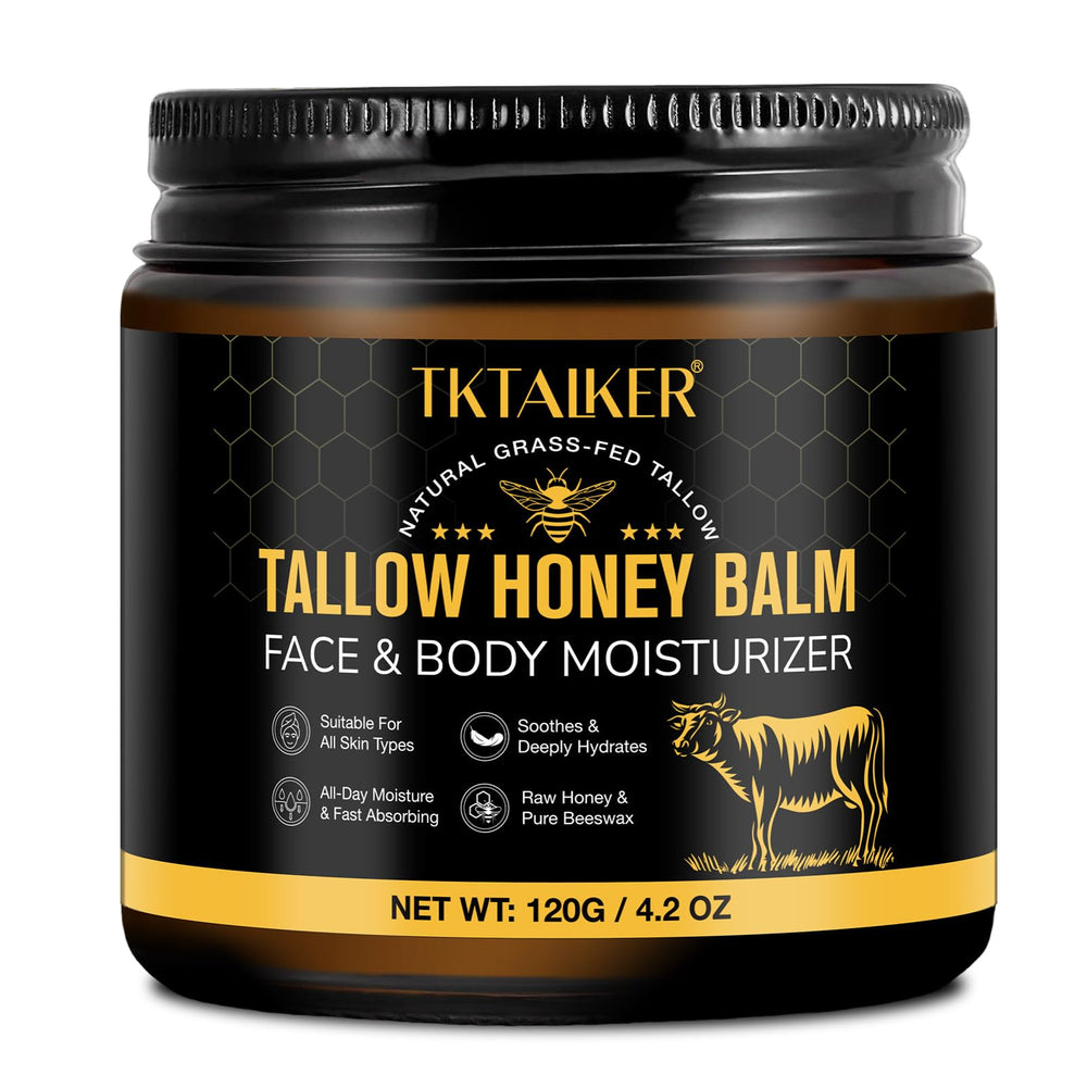 TKTALKER Beef Tallow Face Jar demonstrates soothing, natural hydration for facial skin.