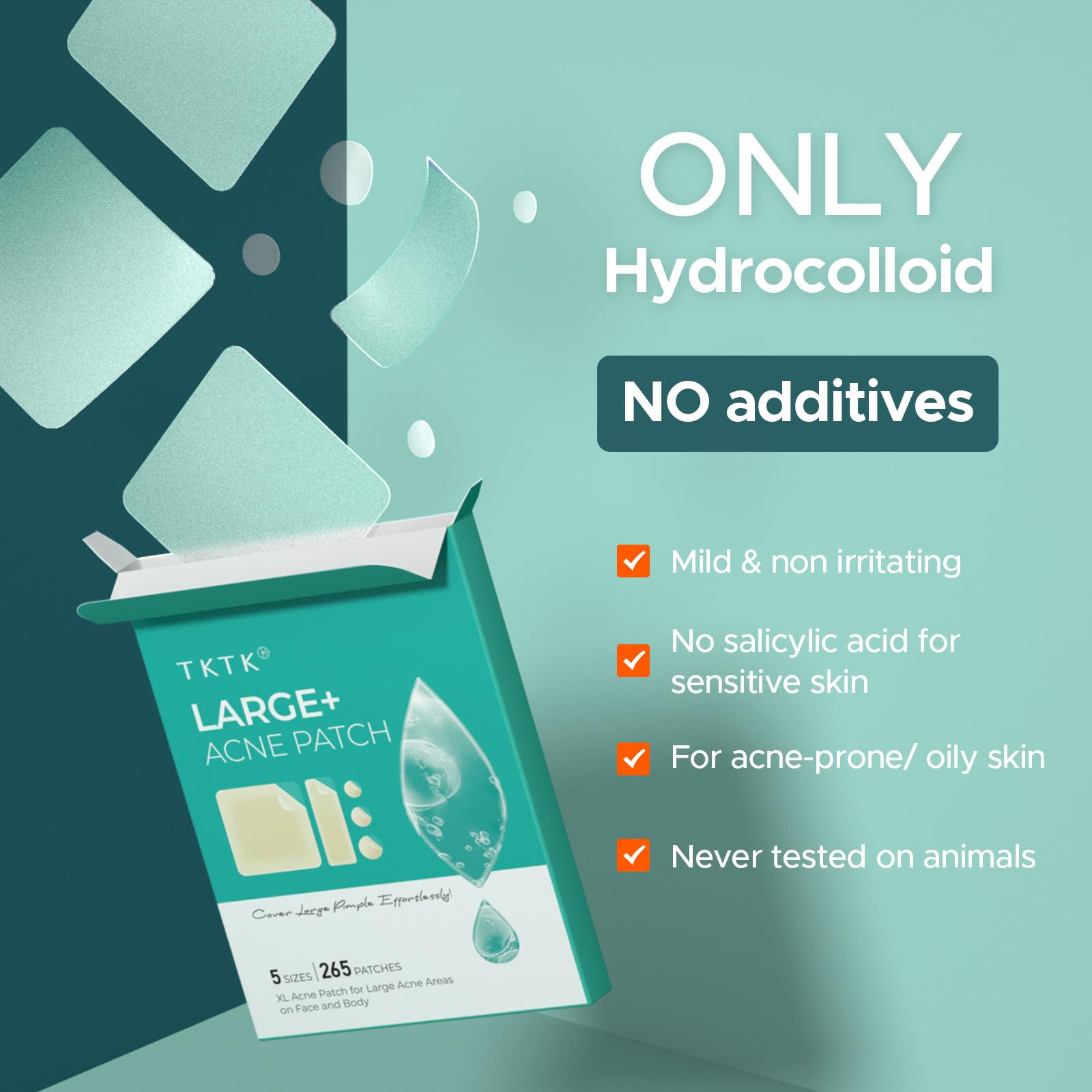 Pansement hydrocolloïde TKTK 60x60 pour le torse, grande zone à traiter discrètement.