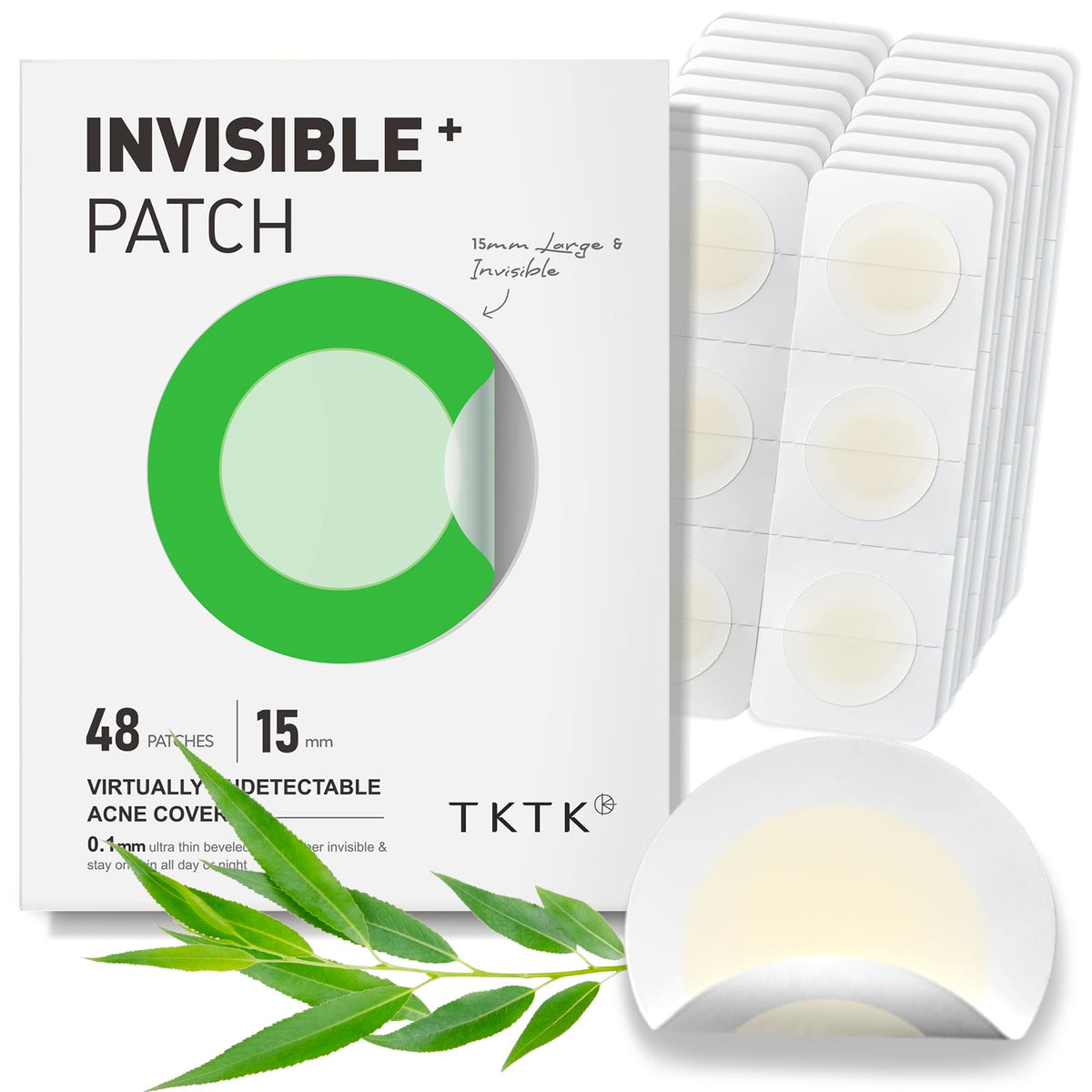 Patch tktk acne 15mm invisible, fini mat, idéal sous maquillage.