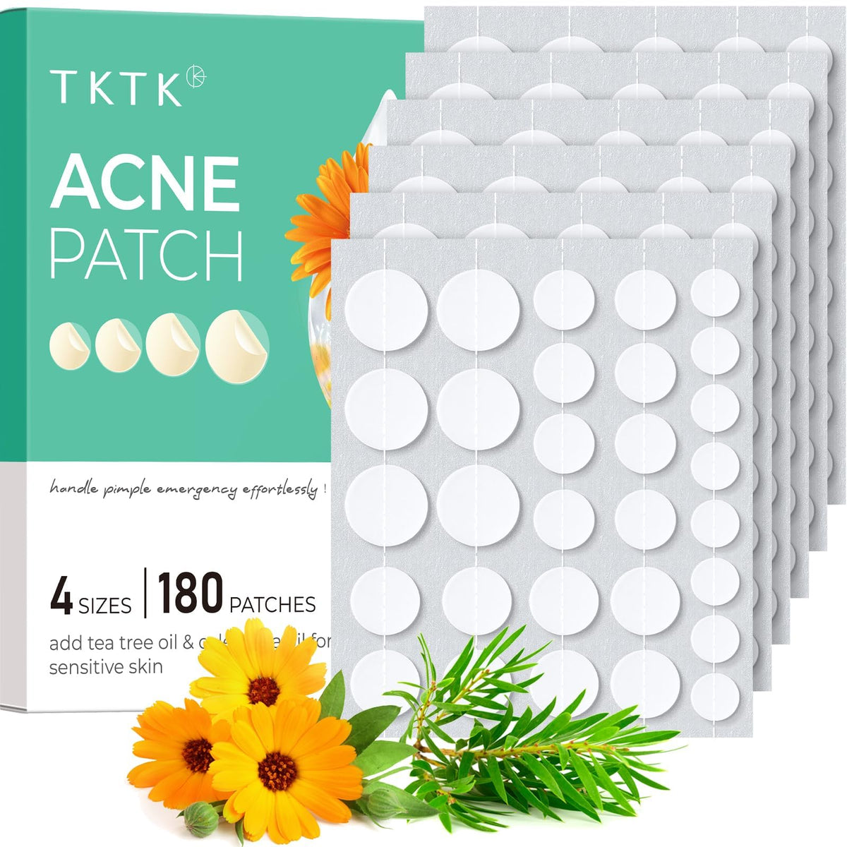 Patch hydrocolloïde TKTK 8mm sur le visage, ciblage précis et discret.