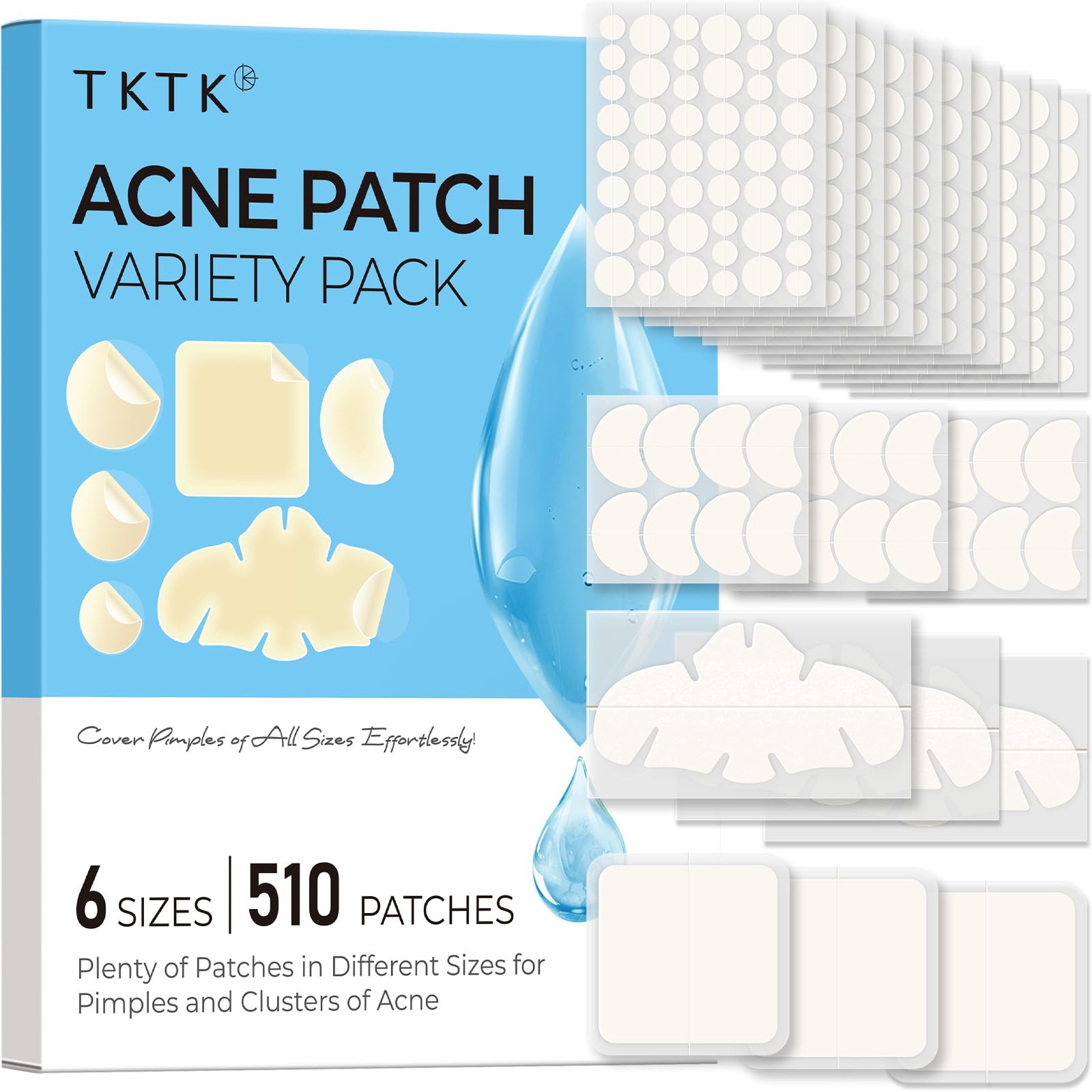 Patch TKTK pour tailles 8–12 mm, absorption ciblée et discrète sur petites imperfections.