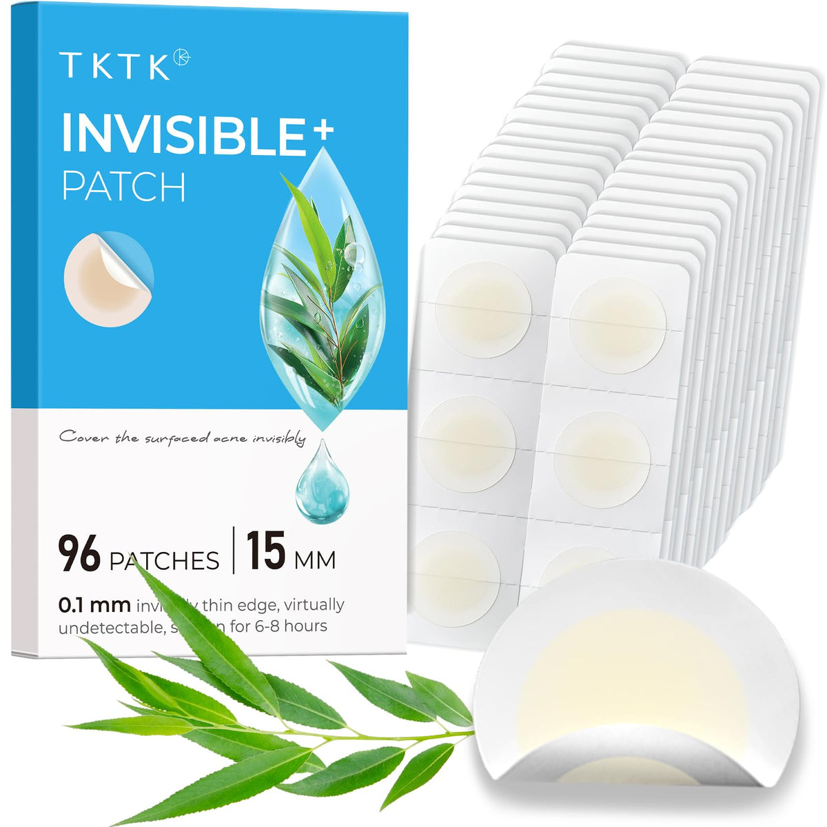 Patch invisible TKTK 15 mm sur bouton, fini mat pour une discrétion quotidienne.
