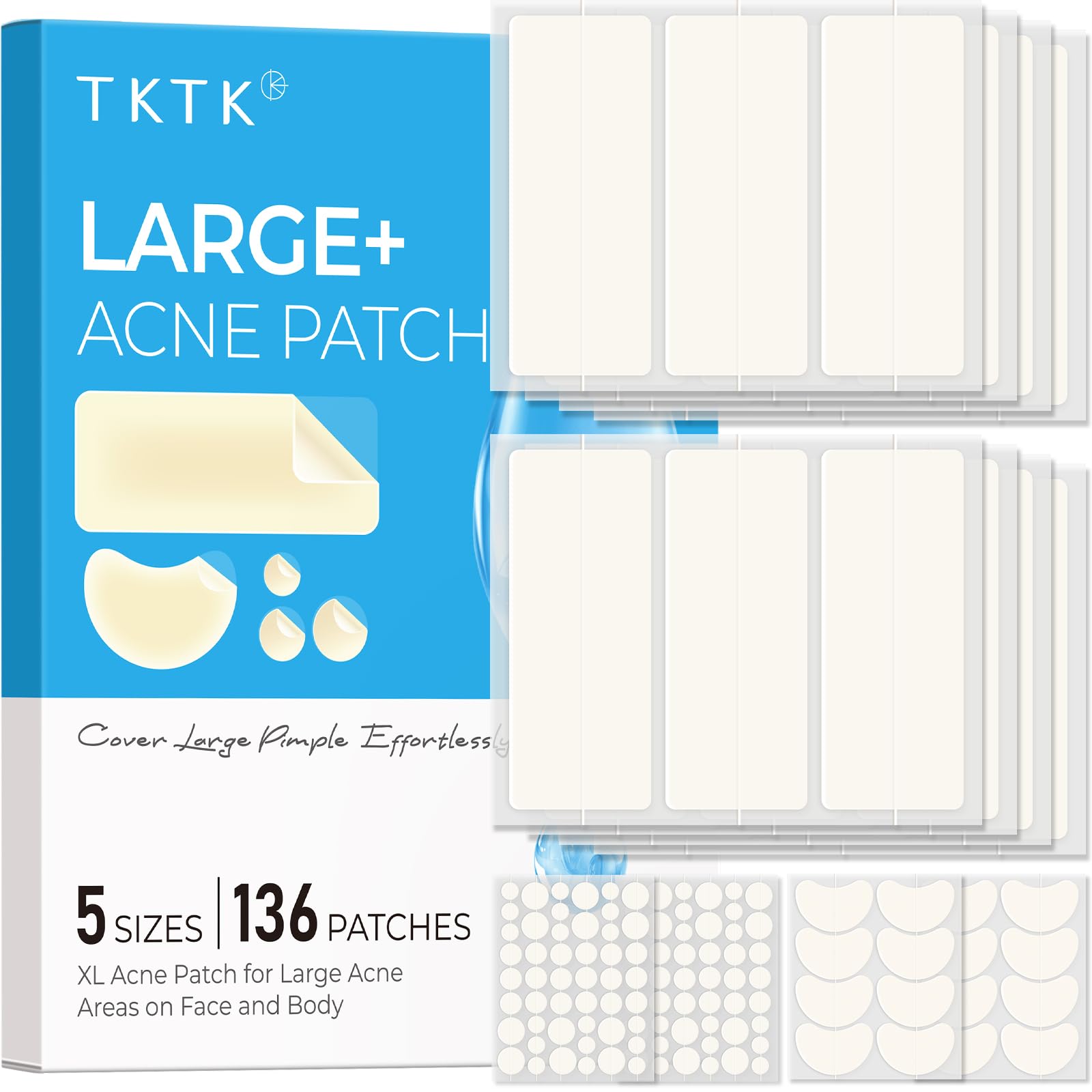 Patch TKTK XL 68x27 mm sur le visage, couverture efficace des imperfections nocturnes