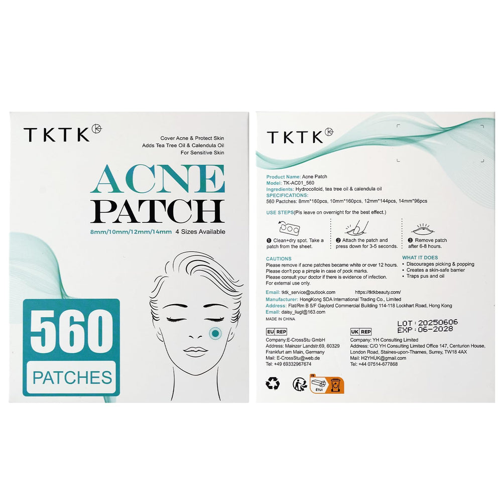 Emballage Lot de 4 pansements anti-acné TKTK, pratique pour la maison et les déplacements.