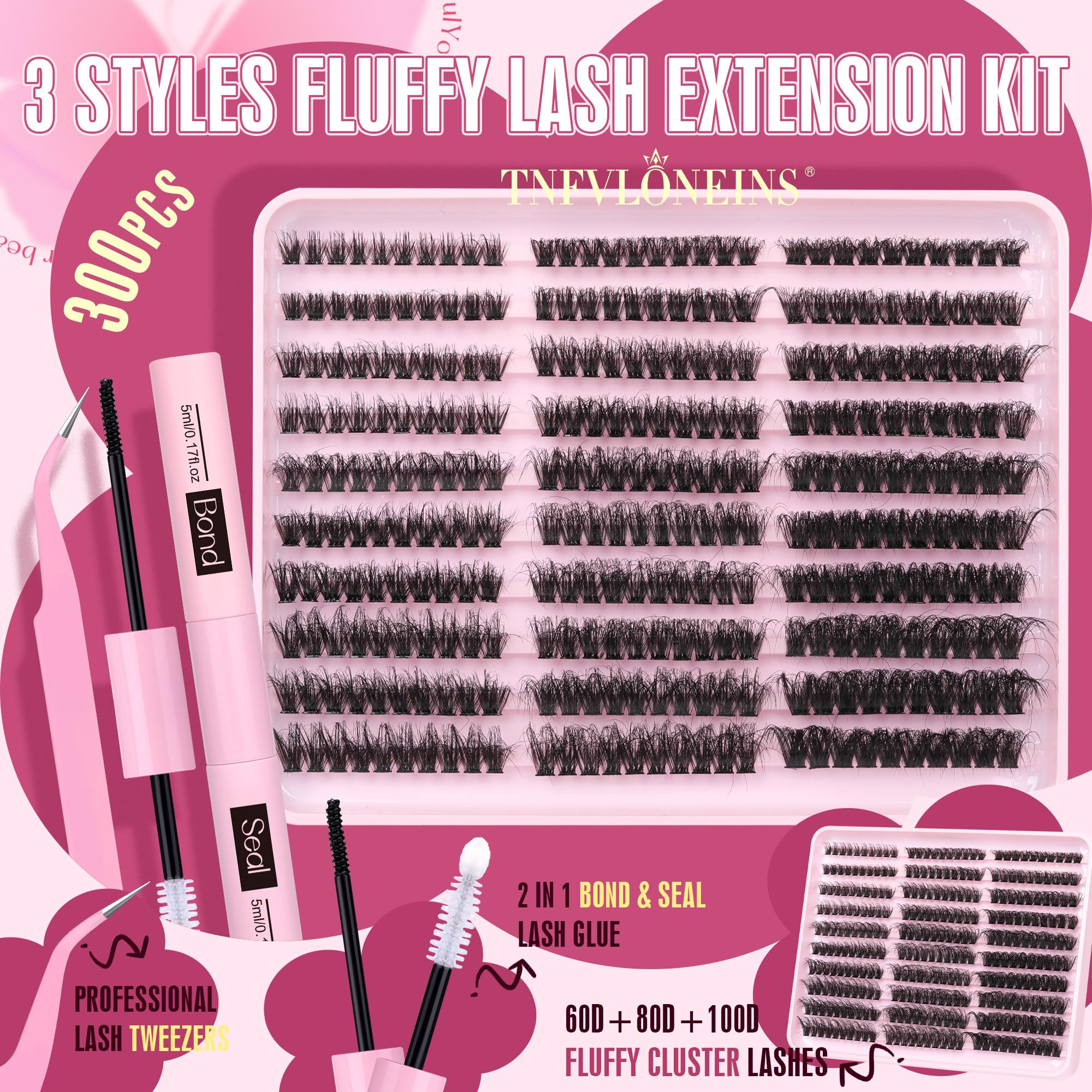 TNFVLONEINS ensemble fluffy 300 pièces pour cils épais et équilibrés.