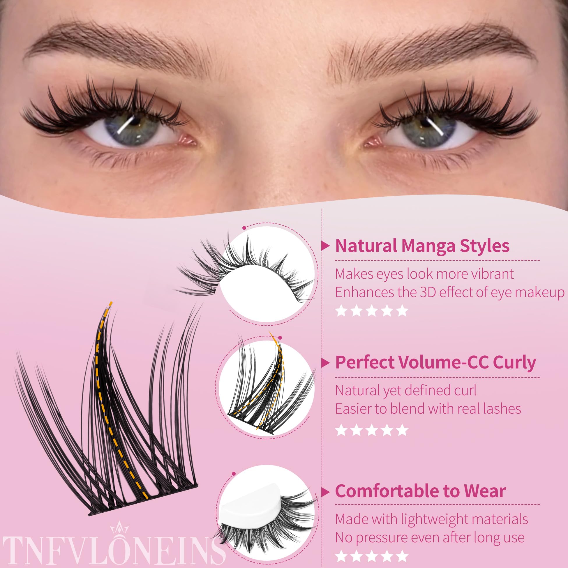 TNFVLONEINS fibre imitation vison cils doux et légers