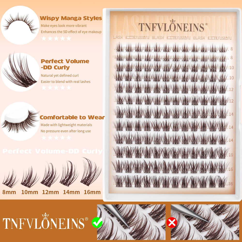 TNFVLONEINS – kit 156 pièces cils 8-16 mm pour personnalisation du look.