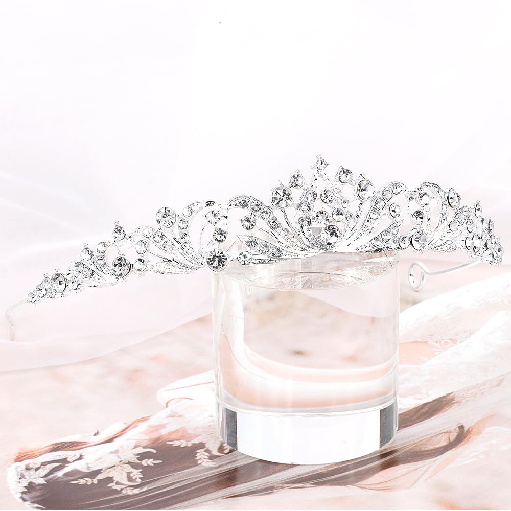 TOBATOBA tiara princesse argenté détaillé, idéal pour cérémonie et bal.