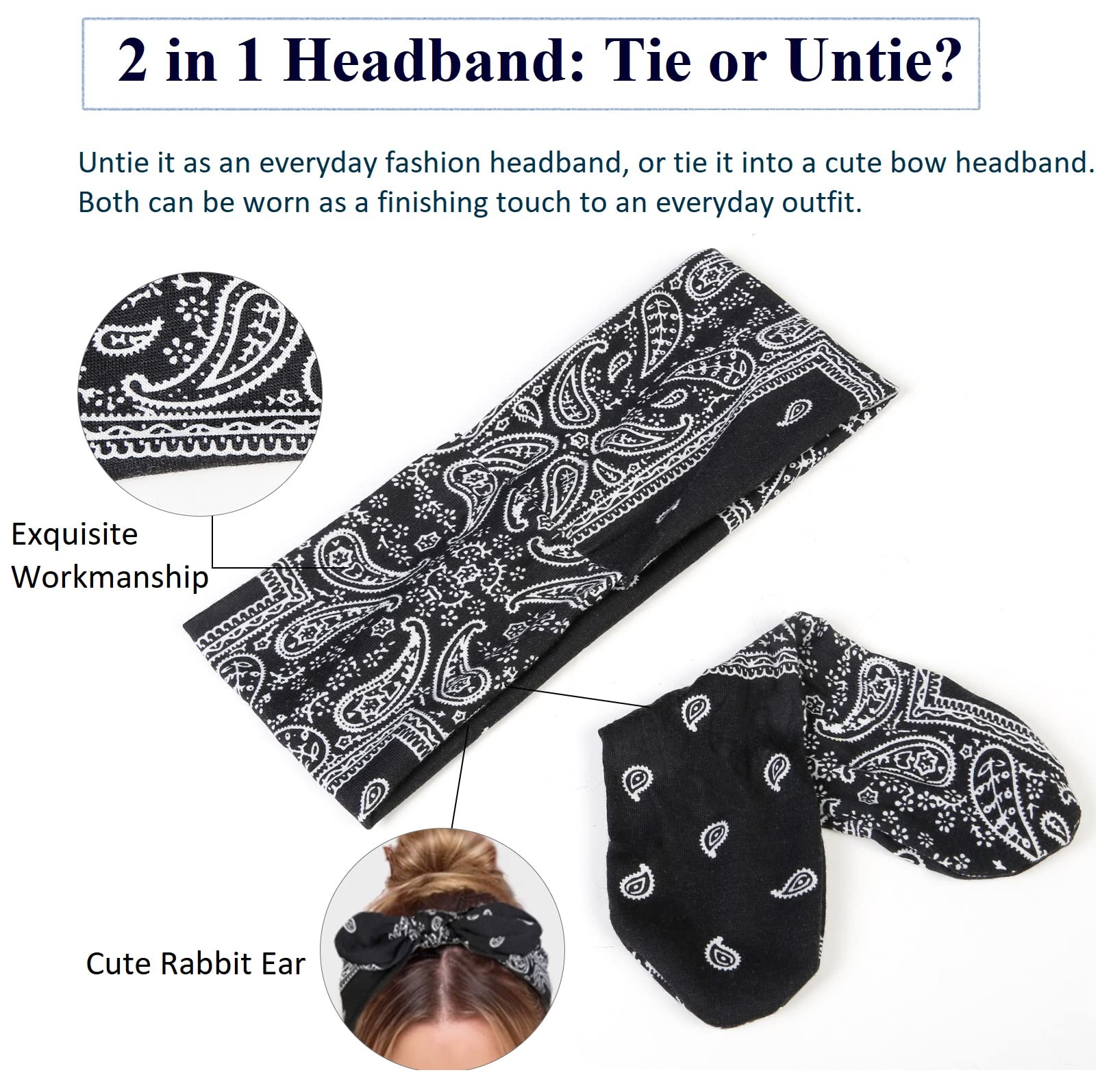 Tobeffect bandana bleu ciel avec nœud, look frais et polyvalent.