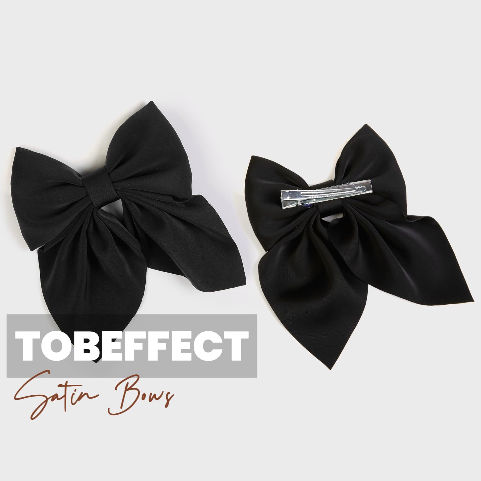 Tobeffect barrette noeud satin noir – contraste élégant pour cheveux longs ou courts.