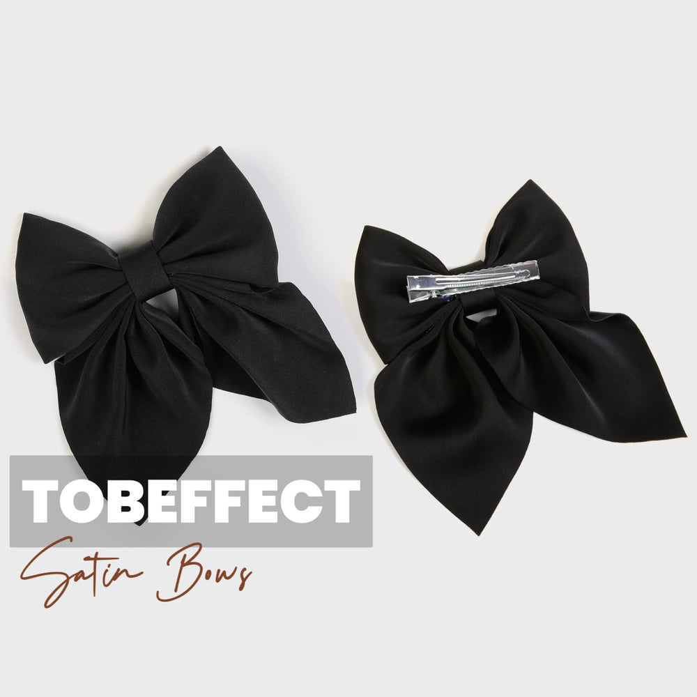 Tobeffect barrette noeud satin noir – contraste élégant pour cheveux longs ou courts.