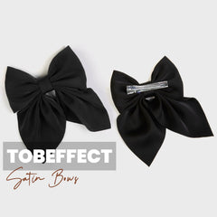 Tobeffect barrette noeud satin noir – contraste élégant pour cheveux longs ou courts.